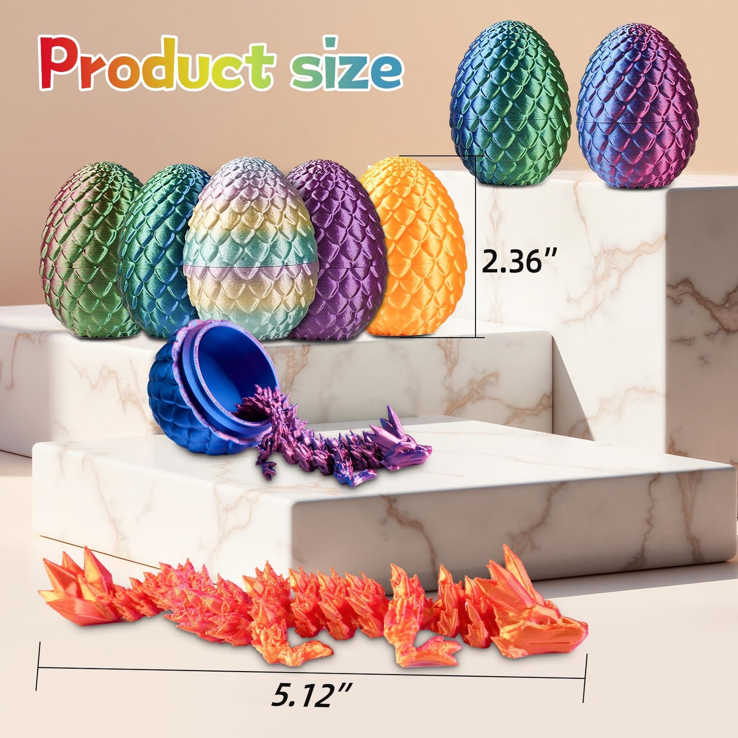 12PCS 3D Printed Dragon Eggs with Dragon Inside, Mini Dragon Egg Set, Articulated Crystal Dragon Fidget Toy for for Kids & Adults Gifts Christmas Ornament & Stocking Stuffers