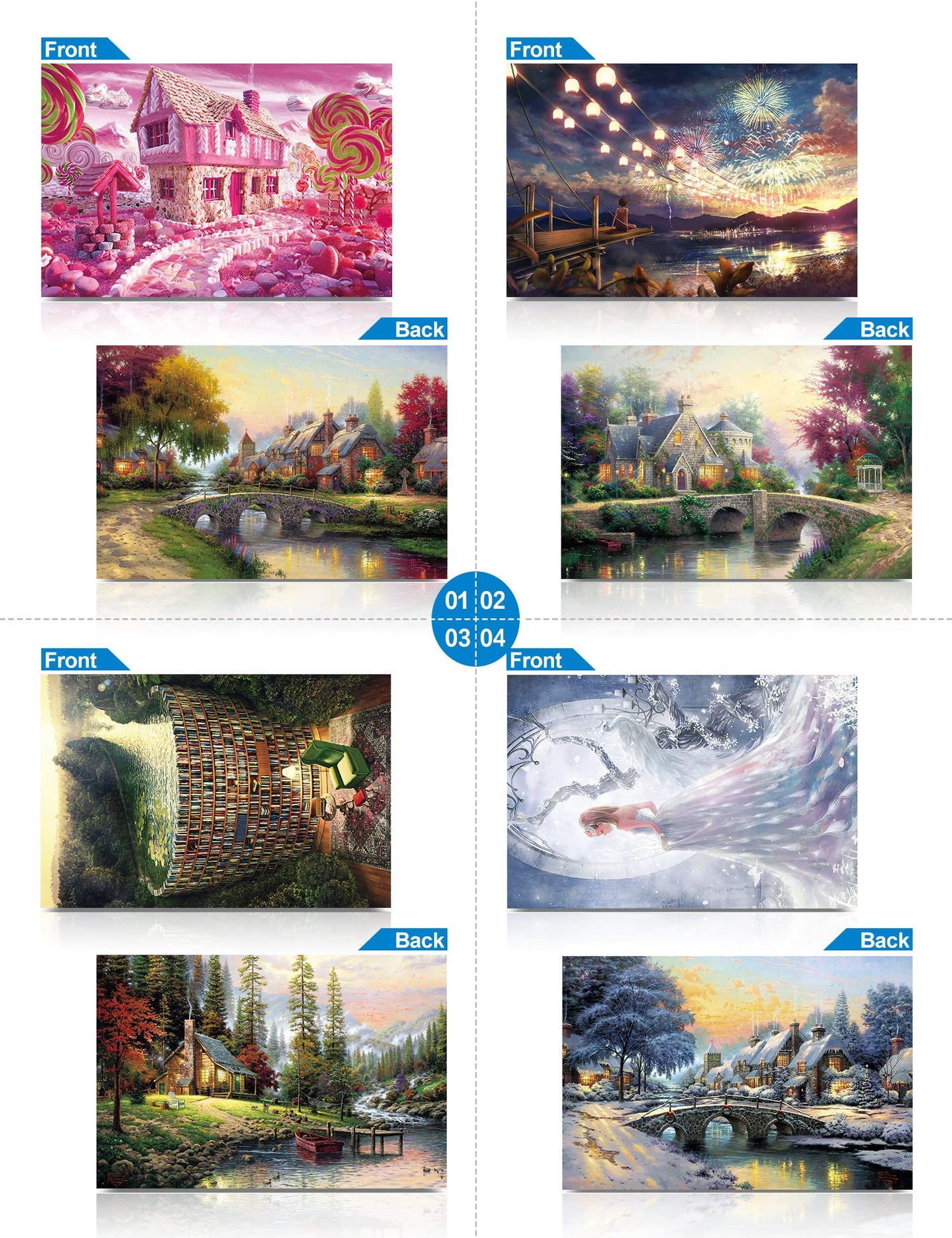 Mini Jigsaw Puzzles for Adults (4 Packs) Double-Sided Puzzle with Reference Blueprint, Micro Puzzle, Comes with Tweezers for Small Puzzles, Suitable As a Gift (4 pcak -1)