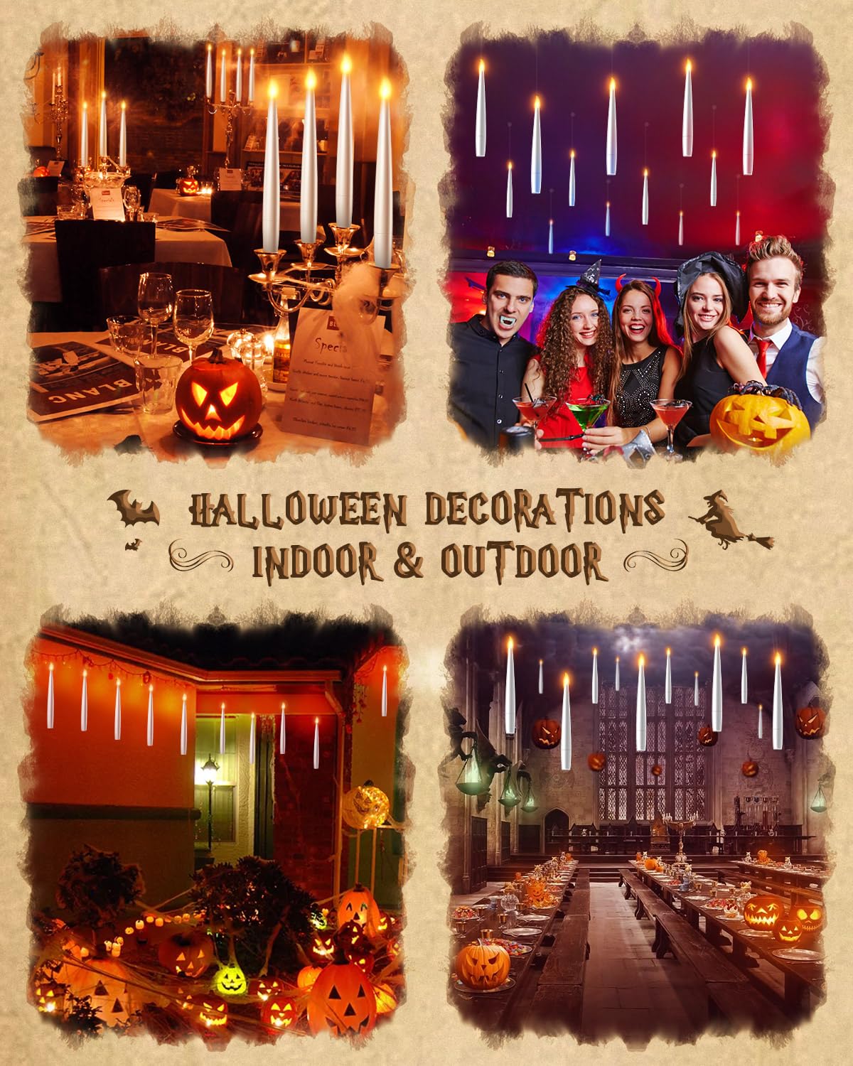 Floating Candles with Wand Remote 18PCS - Magic Hanging Candle with Glasses, Tie, Scarf, Flameless Taper Candles Floating Lights Gifts for Halloween Decorations Christmas Wedding Birthday Party Decor