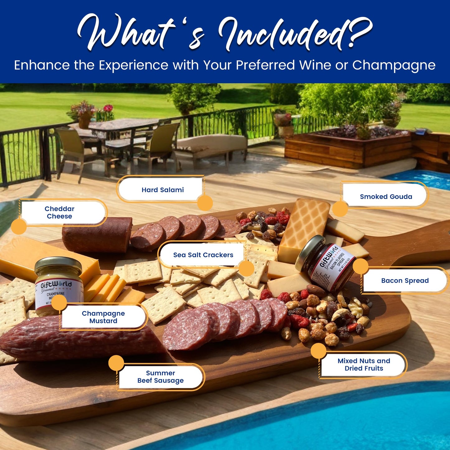 GiftWorld Beef Summer Sausage Charcuterie Cheese Gifts Basket, Charcuterie Food Items, Meat and Cheese Gift Baskets, Food Gifts for Men and Women, Meat Sampler For Men, Business, Fathers Day