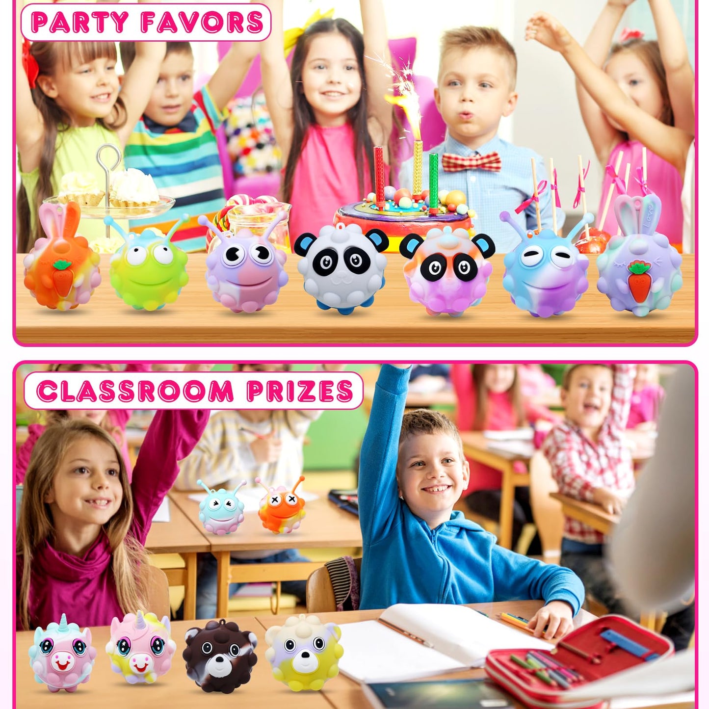 KissFree 18 PACK Animal Pop Balls Party Favors for Kids,3D Pop Balls Fidget Toys,Birthday Gifts for Boys & Girls,Goodie Bag Stuffers,Pinata Stuffers,Carnival Prizes,Treasure Box Toys,Kids Prizes