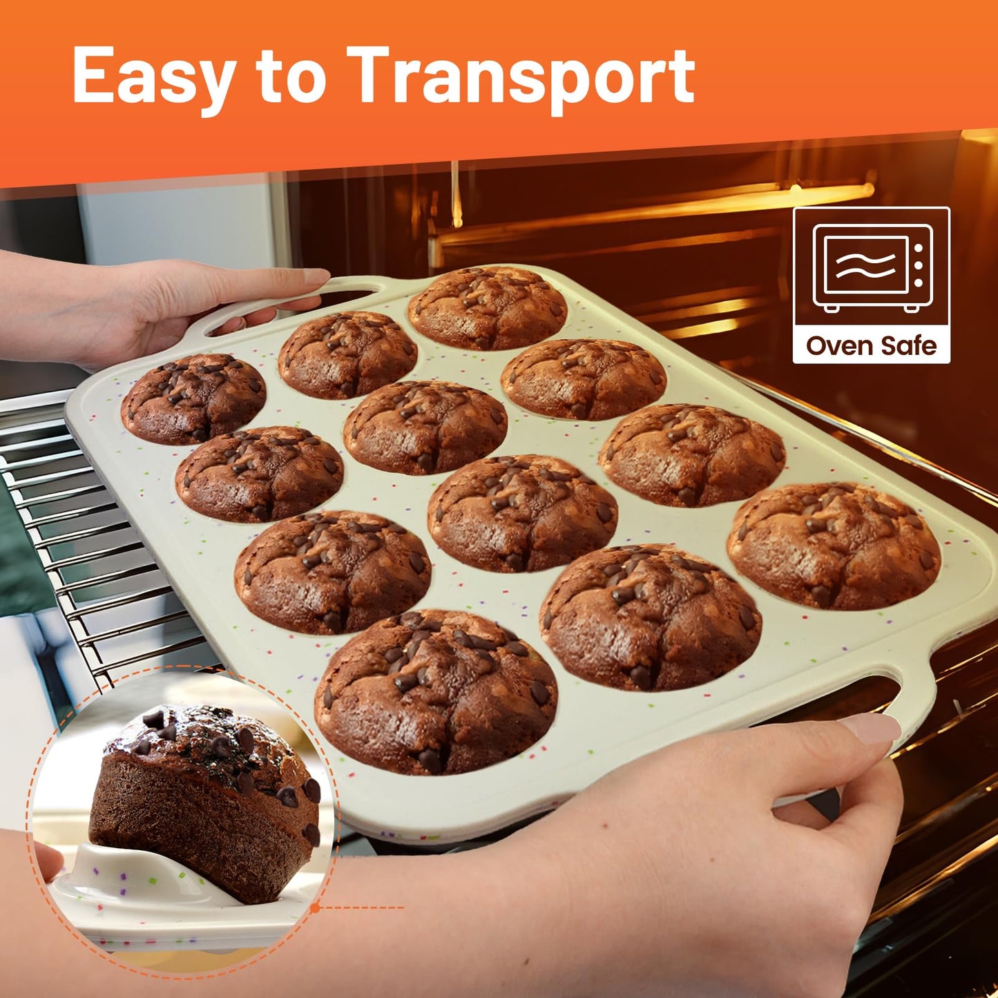 2Pack Silicone Muffin Pan for Baking with Metal Reinforced Frame, 12 Cup Regular Size Cupcake Pan, BPA Free Silicone Muffin Tray, Cupcake Baking Pan Molds for Oven Dishwasher Safe