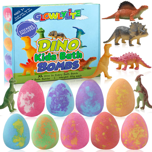 GlowlyLite Bath Bombs | 9 Pack Organic Bath Bomb For Kids With Surprise Inside | Organic Bubble Bath Fizzies With Toys, Fun Birthday Gift And Stocking Stuffer for Boys and Girls, Perfect for Bath Time