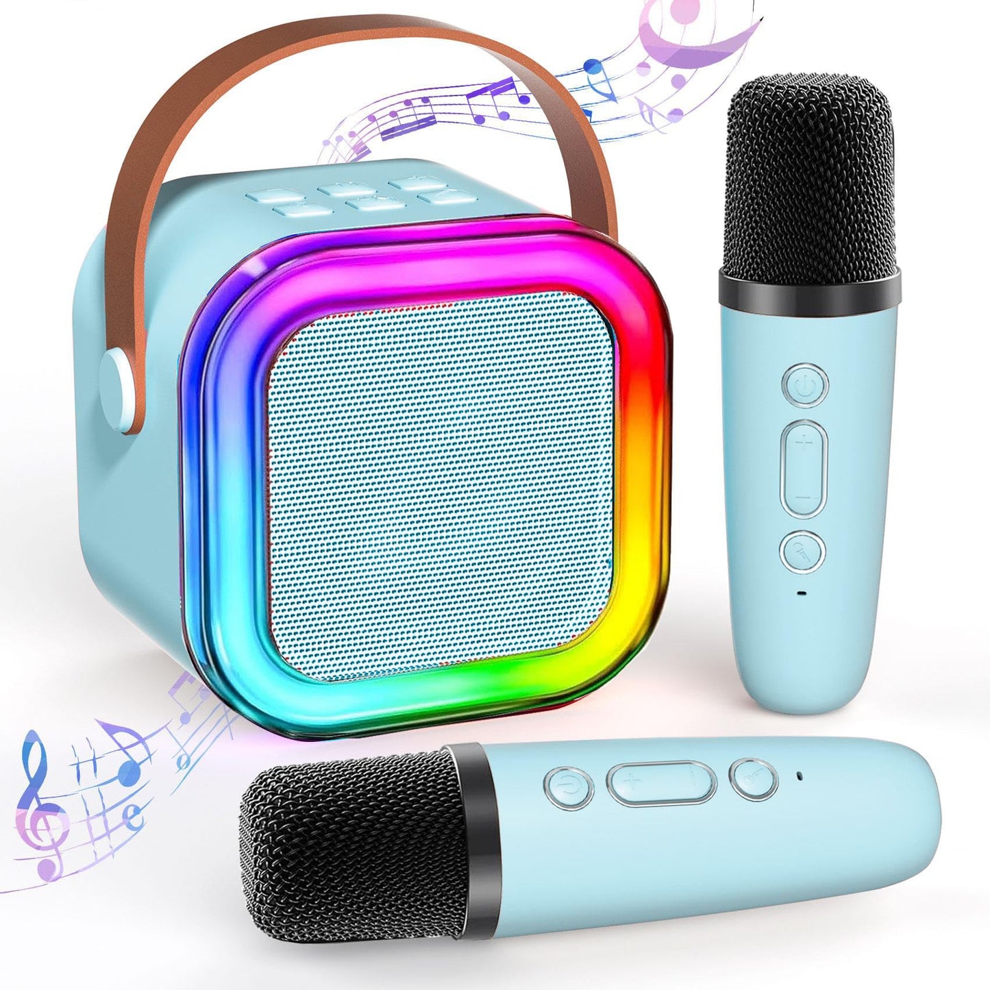 TAEMVV Mini Karaoke Machine for Kids Ages 2-12, Portable Bluetooth Karaoke Speaker with LED Party Lights & 2 Wireless Microphones, Perfect Birthday & Holiday Toys Gifts for Girls Boys (Blue)