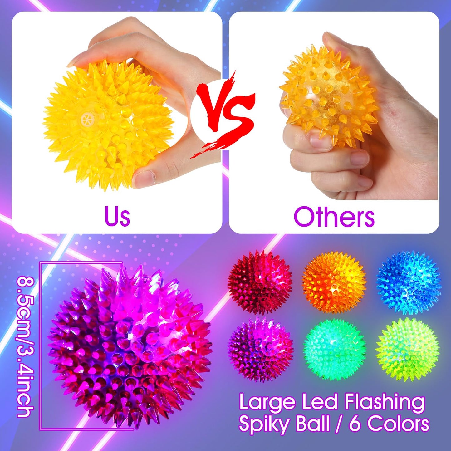 Liliful 30 Pcs Large Light up Bouncy Balls 3.4 Inch LED Rubber Ball Spiky Flashing Lights Holiday Toy Blinking Sensory Bouncy Flash Stress Ball for Adults, Pets, Party Favors, Christmas