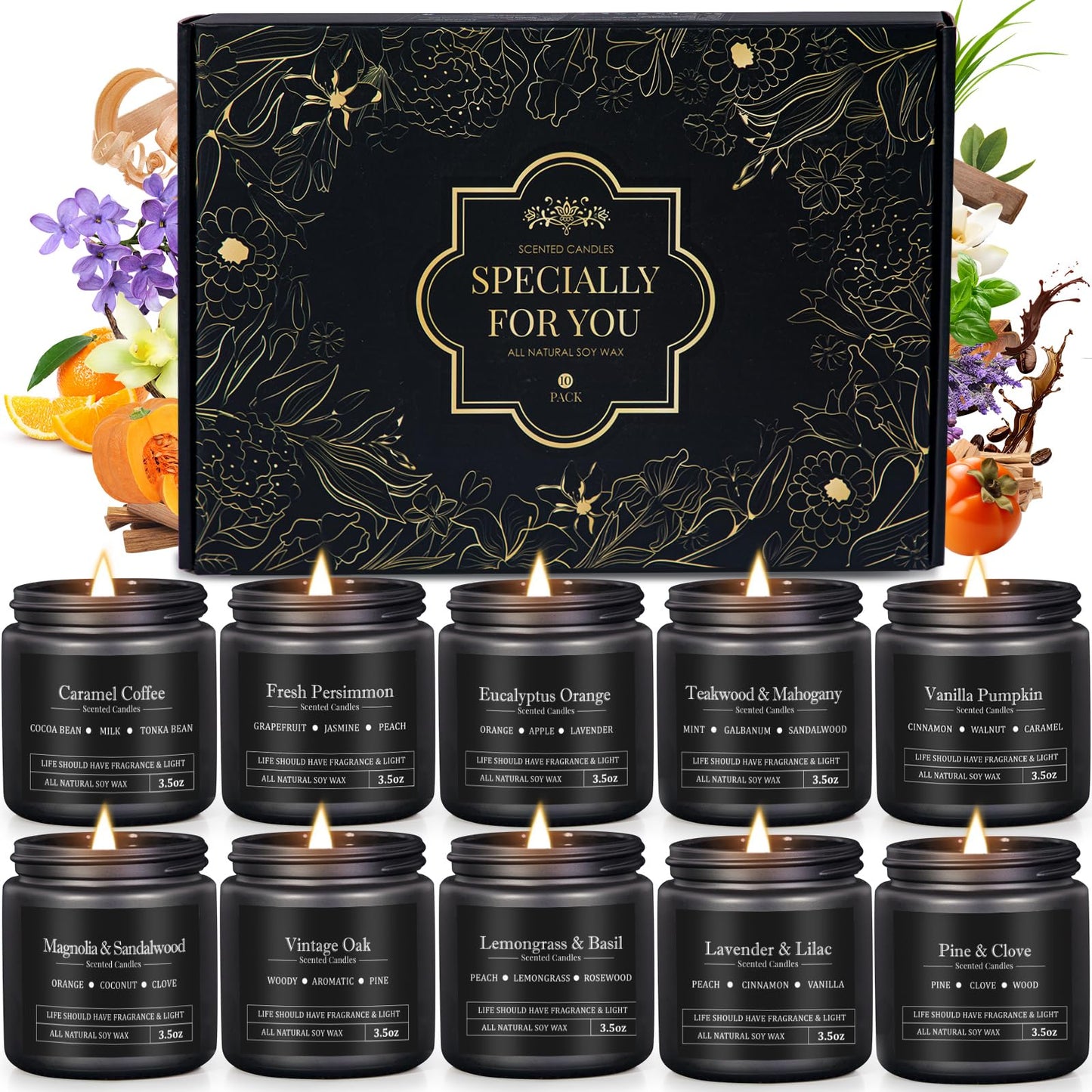 10 Pack Scented Candles for Men, Men Candle Gifts Set, Candles for Home Scented, Aromatherapy Masculine Candle Gifts Set for Man, Boyfriend, Father's Day, Birthday, 28 Oz Soy Wax, Cotton Wick