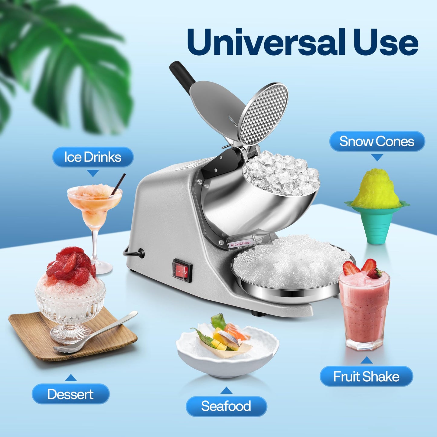 VIVOHOME Electric Ice Crusher Shaver Dual Blades Snow Cone Maker Machine Silver 173lbs/hr with Ice Pick for Home and Commercial Use