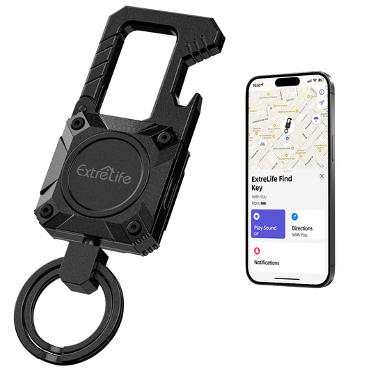 Keychain, Works with Apple Find My, Heavy Duty Keychain Bottle Opener, Carabiner Car Key Chains with Gps Tracker, Key Finder, Bluetooth Tracker for Luggage, Kids, Bags and More, Rechargeable, Black