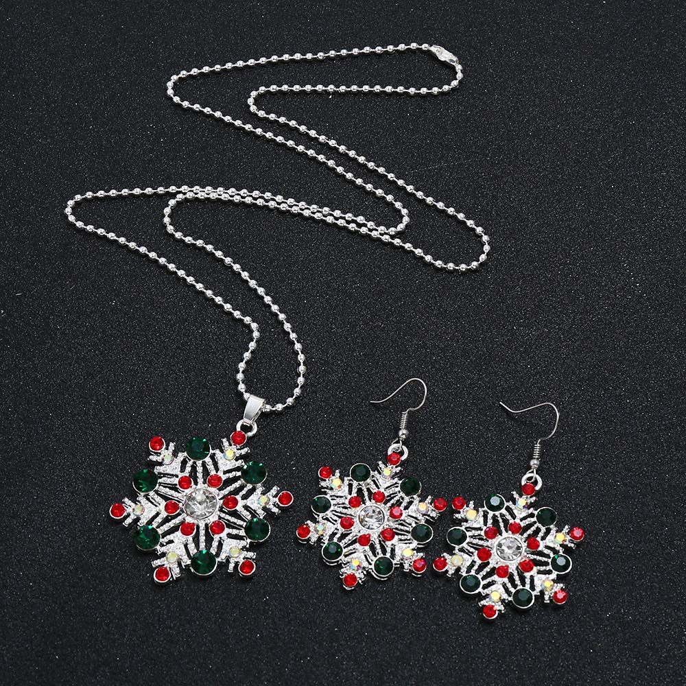 LZHLQ Snowflake Earrings & Necklace - Snowflake Dangle Earrings & Long Rhinestone Necklace - Christmas Jewelry Gift