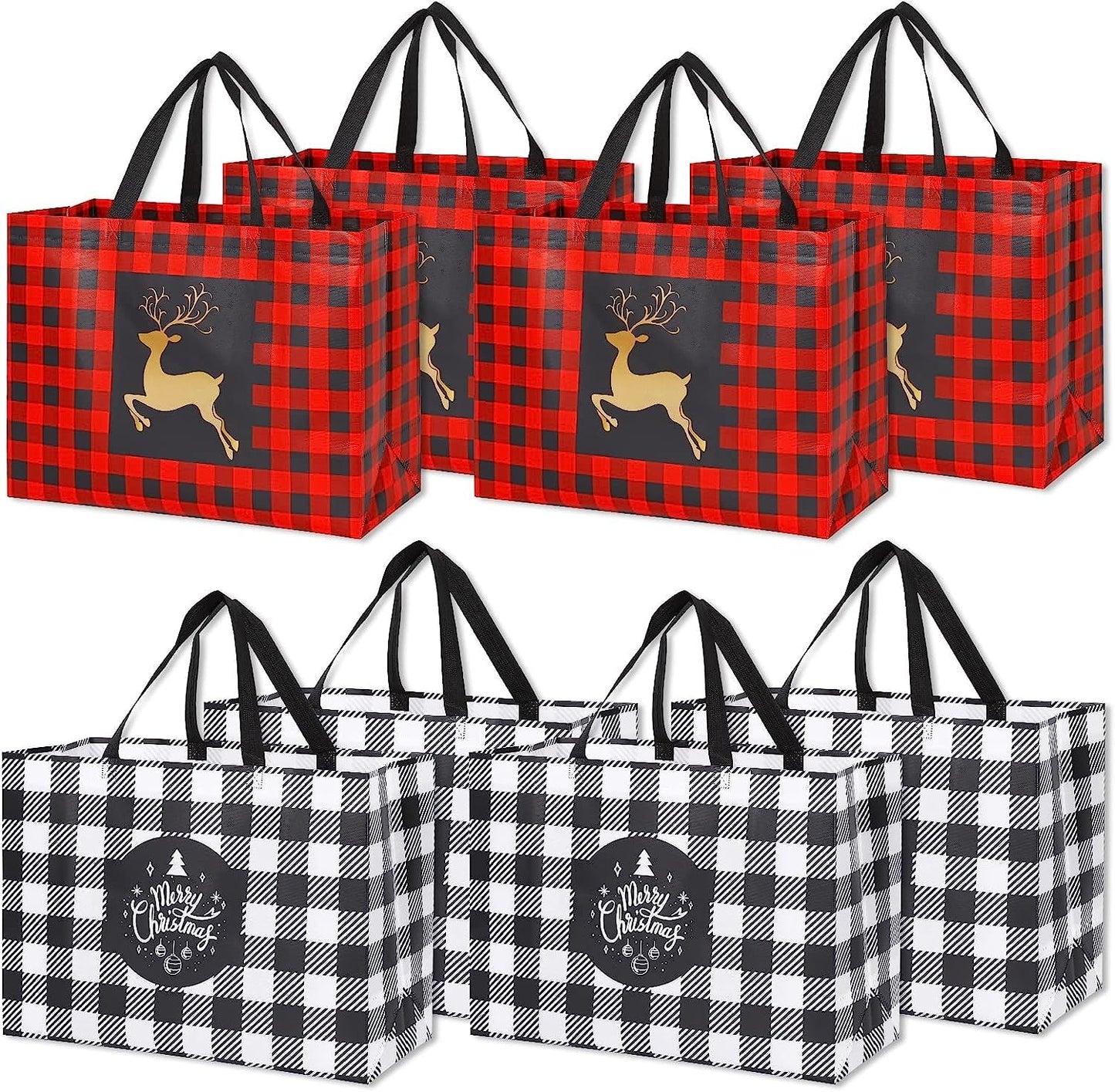 YANGTE 8 Pack Extra Large Christmas Gift Bags, Reusable Tote Bags with Handle Non-Woven Christmas Grocery Shopping Totes for Holiday Xmas, 16.9 * 12.6 * 6.8"
