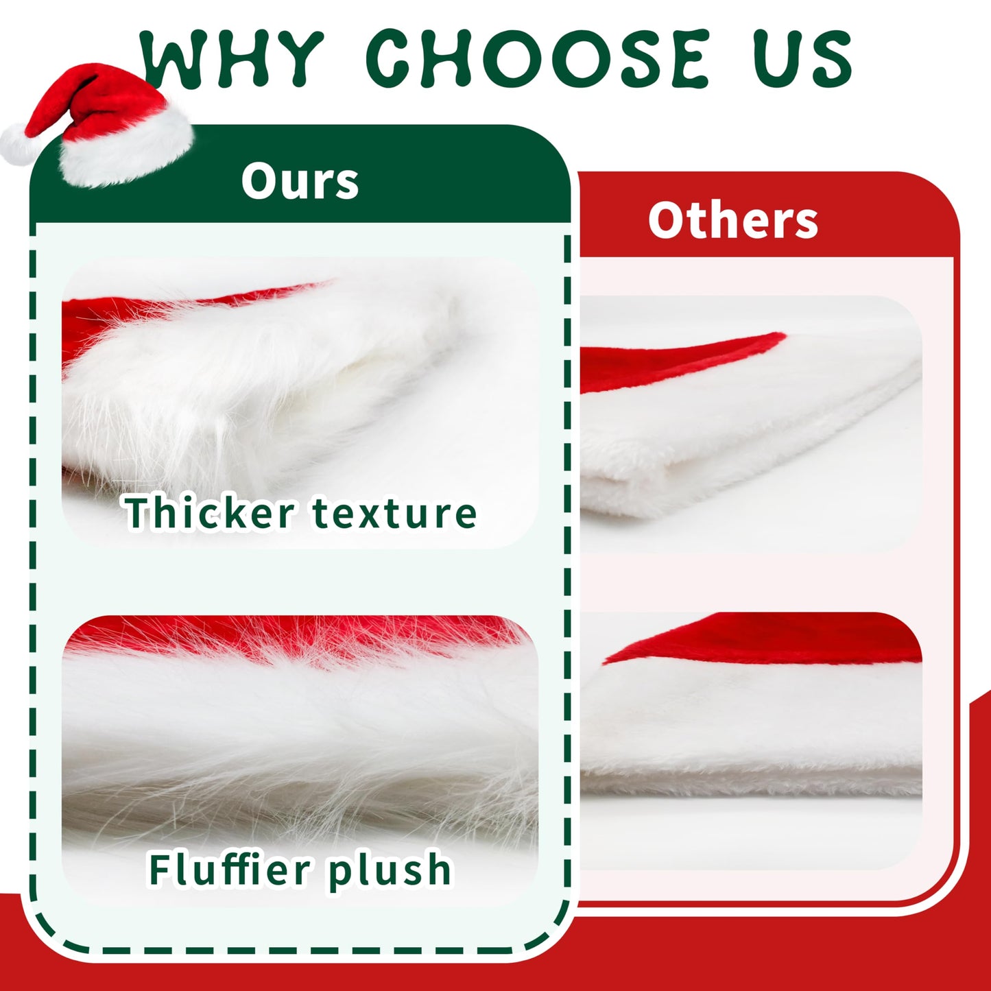 Velvet Santa Hats - Adults Unisex Soft Thicken Fur Santa Claus Hat, 4 Pack Christmas Hat Holiday Headwear