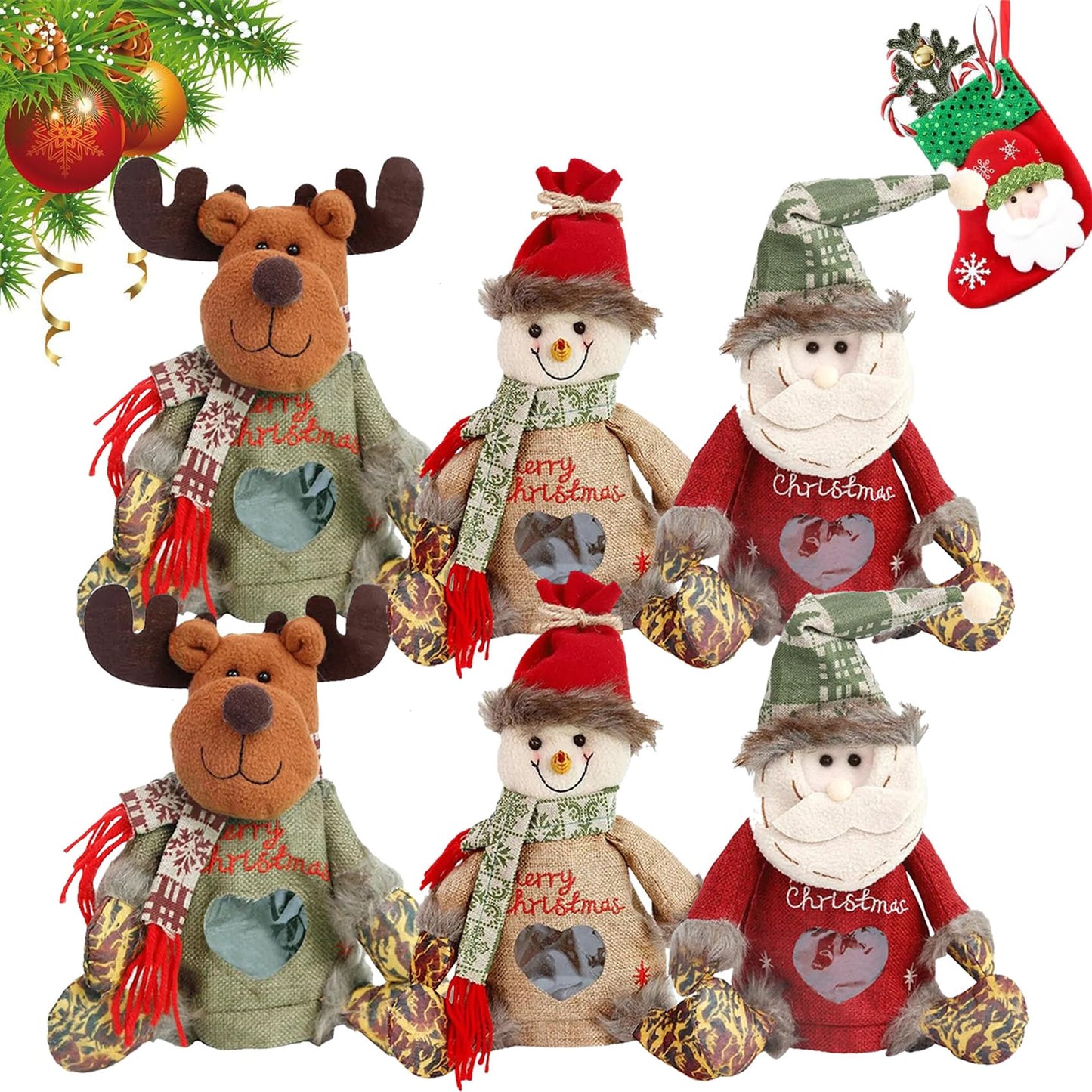 EZGHAR 2025 New Christmas Doll Gift Bags Zipper Design, Christmas Gift Doll Bags, Fabric Gift Bags, Small Fabric gift bags, for Party and Festival (6pcs)