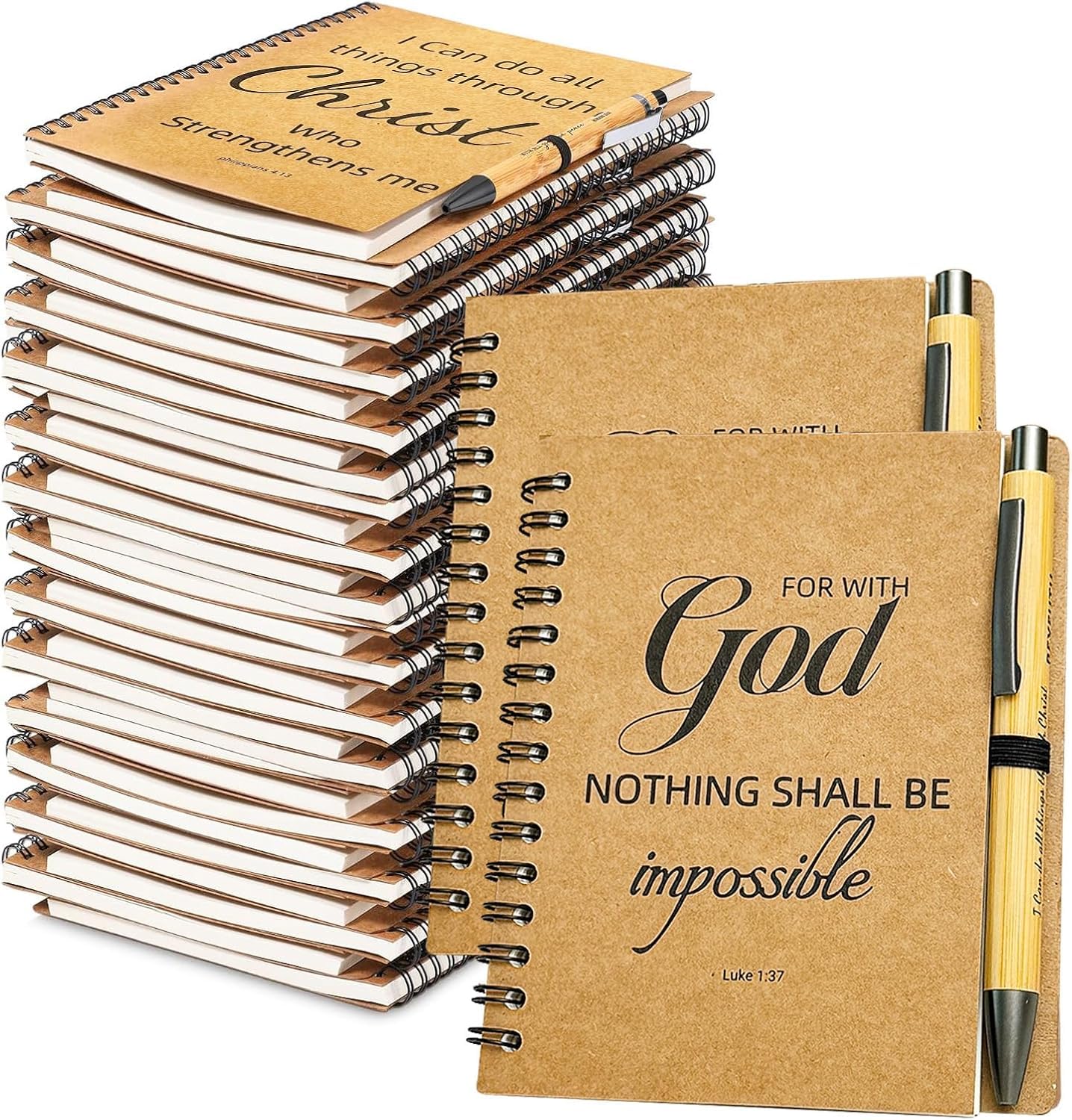 60pcs/30sets Bulk Christian Gift Spiral Notebooks with Bible Bamboo Pen Prayer Journal for School Office Believers Staff Inspirational Diary Mini Notepad Mother's Day Gift Inspirational Thank You Set