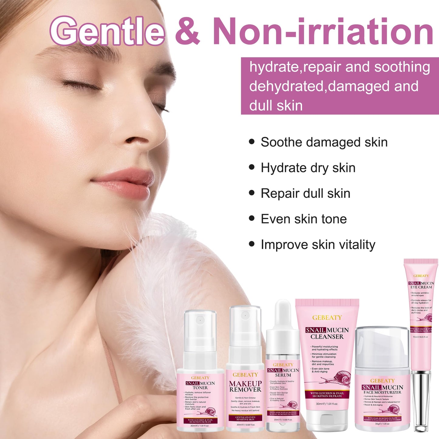 Skin Care Set for Women Teens,Snail Mucin Anti-aging Moisturize Repair Soothe Hydrate Facial Skin Care Routine Kit for Dull & All Skin,Travel Skincare Stocking Stuffers Christmas Gifts for Women