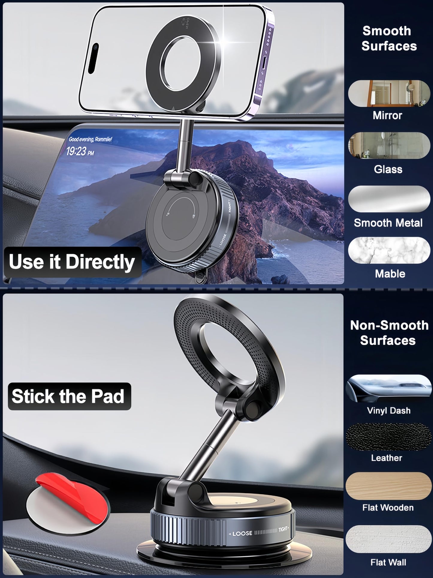 snanlen Upgraded 360° Vacuum Magnetic Phone Holder, Magnetic Car Phone Mount, Hands-Free Suction Cup Phone Holder for Car/Gym/Mirror/Shower, Car Mount Compatible with iPhone 16 Pro Max/Android