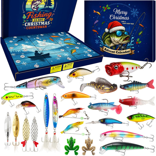 EXUN Premium Fishing Advent Calendar 2025 – 24 Days of Curated Lures for Men, Teens & Dads – Christmas Countdown Gift Box for Bass & Trout Fishing Enthusiasts