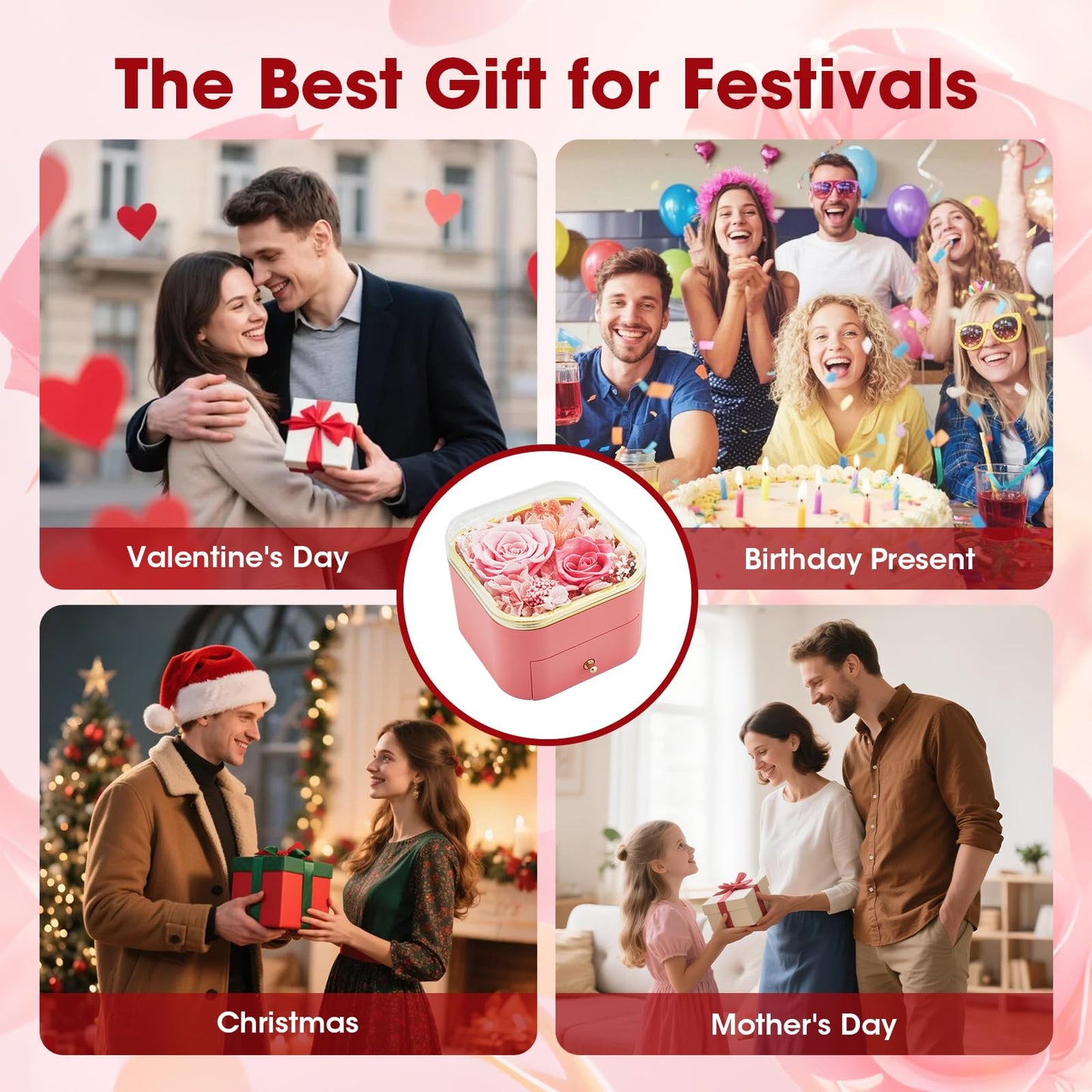 INYPTROPIC Preserved Real Rose with Pearl Bracelets Forever Flowers Jewelry Box for Mom Wife Girlfriend Grandma on Mothers Day Birthday Valentines Christmas Anniversary Beatiful Gifts for Women