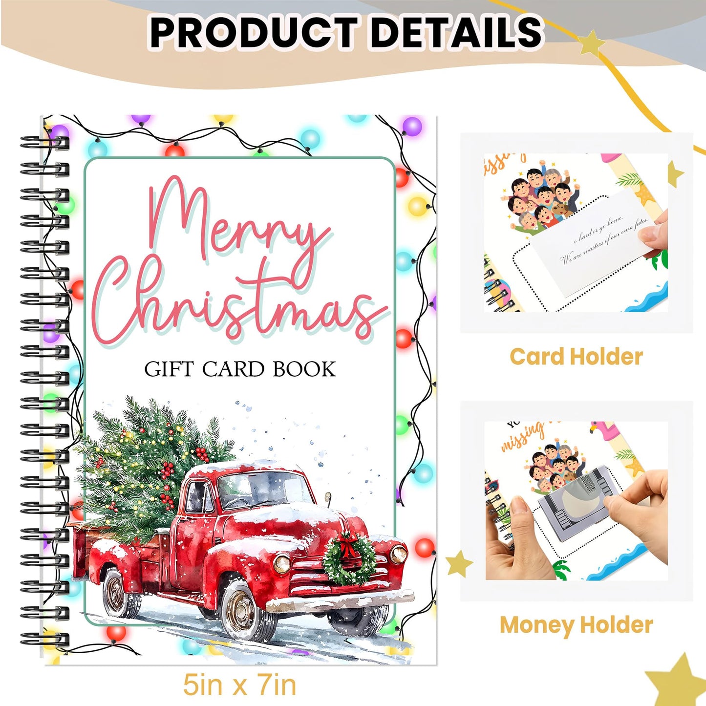 Merry Christmas Gift Card Book, Greeting Card Holder Organizer 5''x7'' Booklet for College Student (Christmas Car)