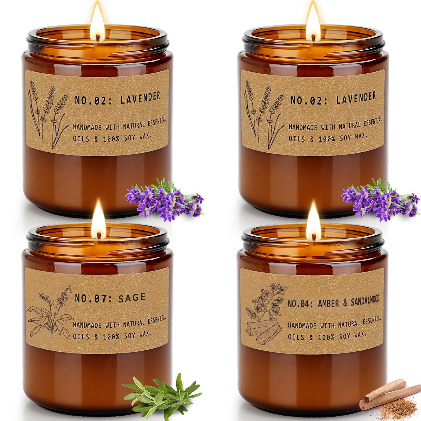 Aromatherapy Candles for Home Scented, Candle Gift Set for Stress Relief | Meditation | Yoga | SPA | Relaxing, Amber Jar Candles for Women, Birthday, Valentine, Mother's Day, 7.1 oz - Pack of 4