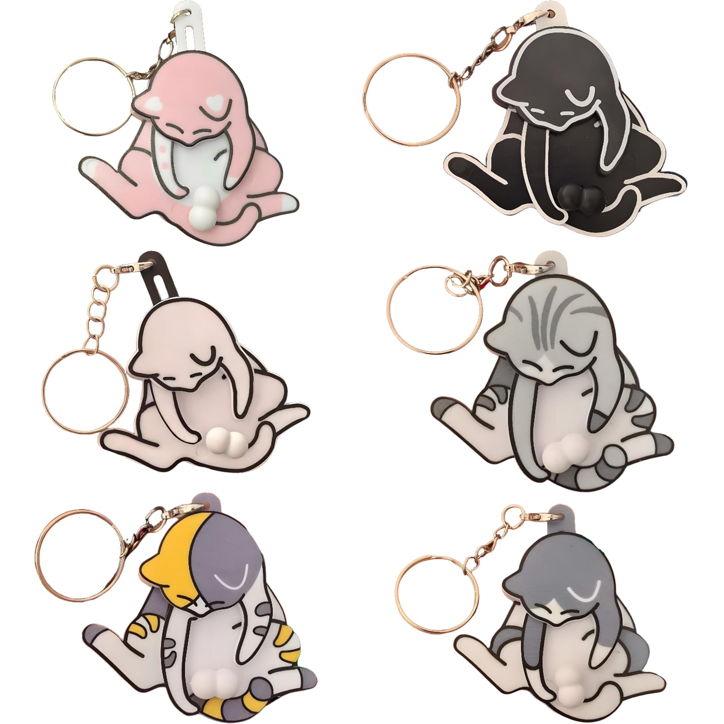 Mischief Cat Interactive Keychain, Funny Wiggling Cat Keychain with Rotating Cats Eggs,Fun Keychains for Bags (6pcs)