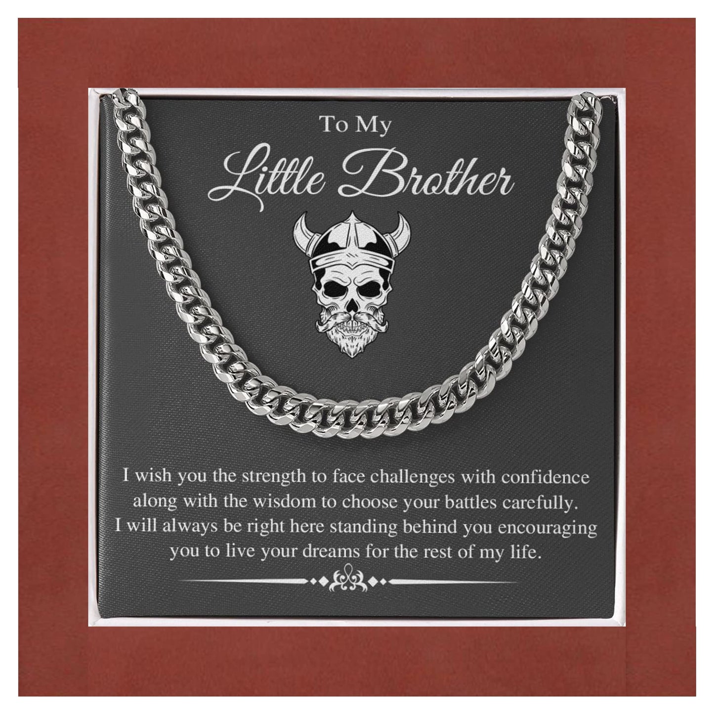 VIRAGIL Gifts To My Little Brother I Will Always Be Right Here Link Chain Necklace Gift From Sister Gift From Big Brother Christmas, Birthday Gift Stainless Steel Cuban/Luxury Led Box