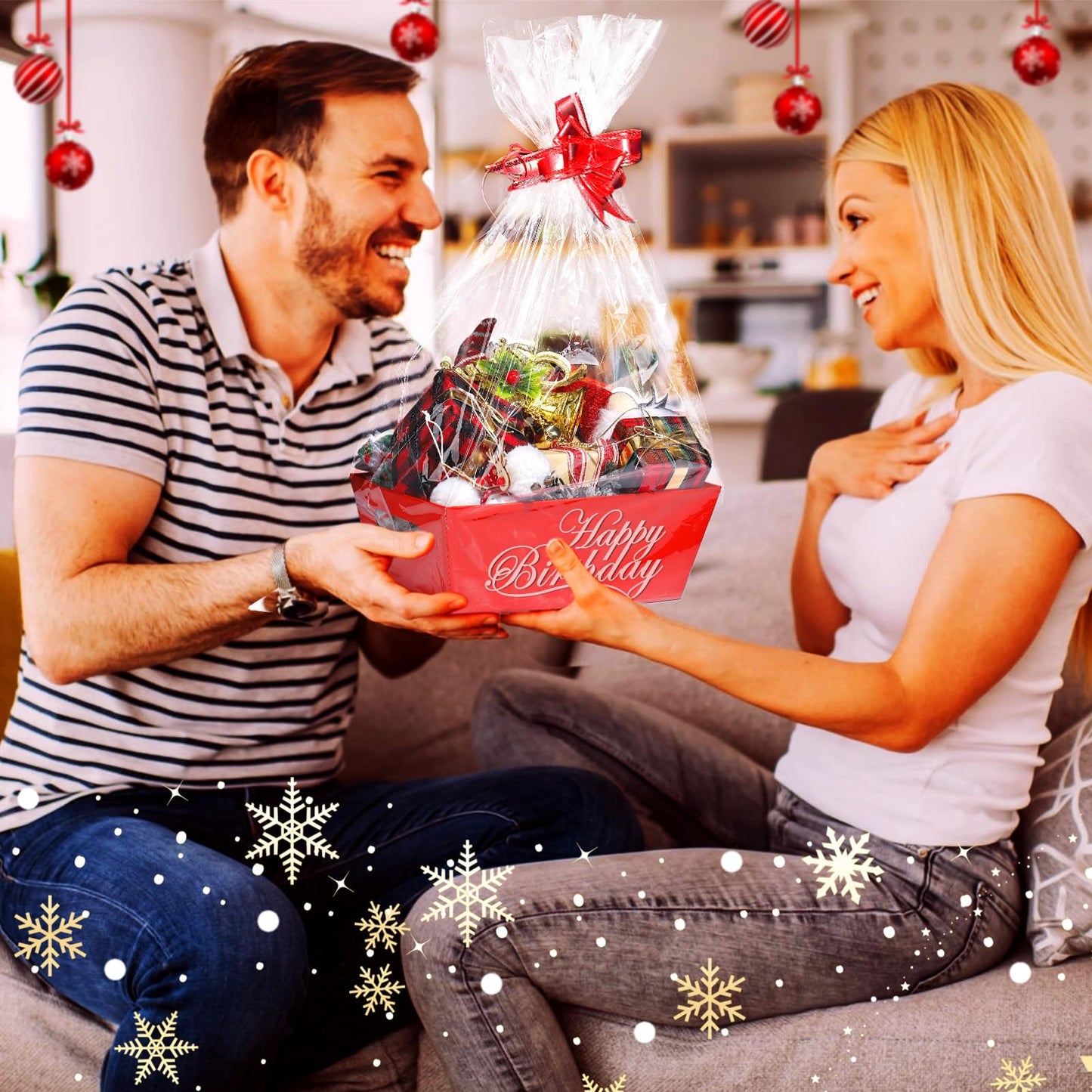 MADHOLLY 6Set Baskets for Gifts Empty- Sturdy Kraft Gift Basket Kit with Cellophane Wrap and Pull Bows for Valentine's Day Anniversary Wedding Holiday Gift Celebration Wrapping, Red