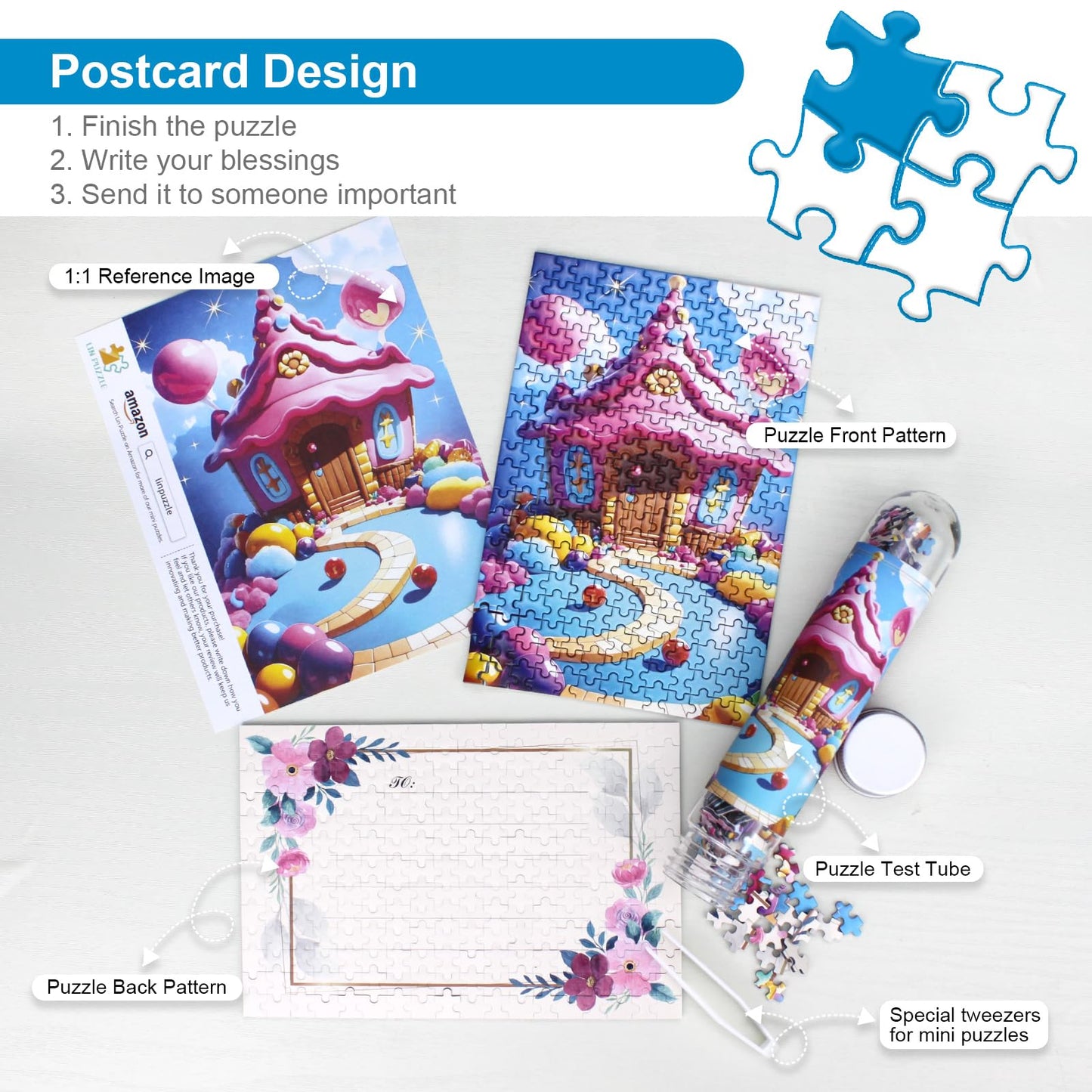 Mini Jigsaw Puzzles for Adults (8 Packs) PCS Puzzle with Reference Blueprint, Micro Puzzle, Comes with Tweezers for Small Puzzles, Suitable As a Gift (8 Packs - 4)