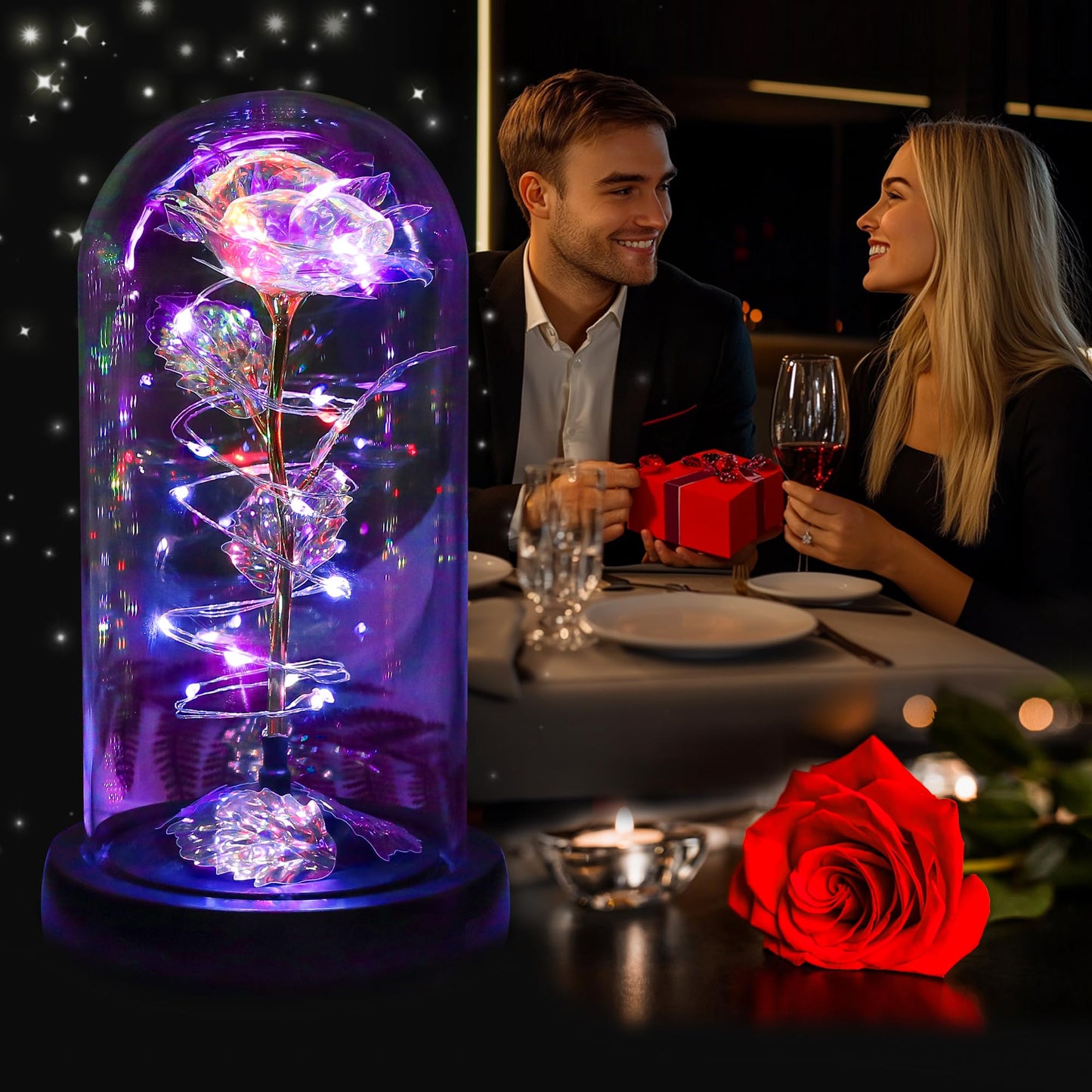 Childom Birthday Gifts for Women,Flowers for Delivery Prime,Rotating Colorful Rainbow Light Up Rose in A Glass Dome,Spinning Christmas Rose Gifts for Her Mom Wife Girl Grandma on Anniversary Valentine