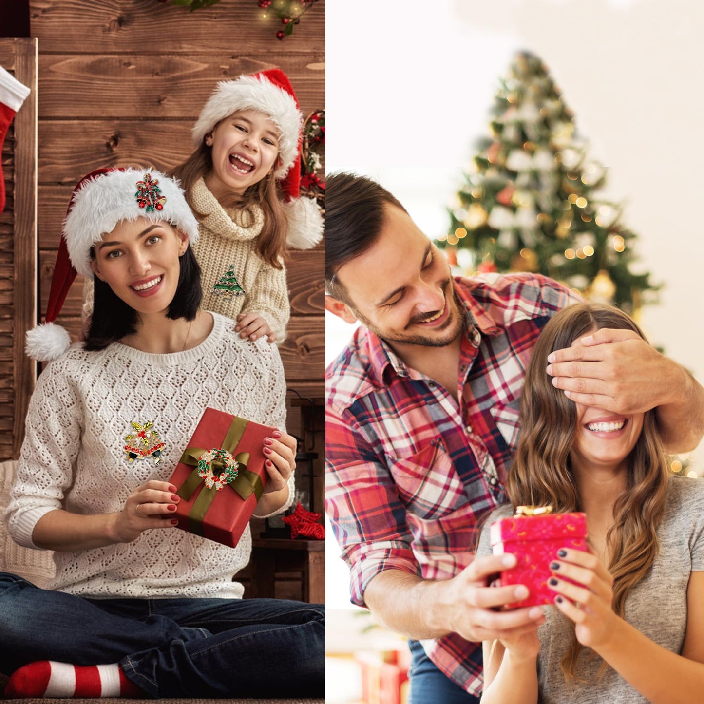 12 Pcs Christmas Brooch Pins Set for Women - Rhinestone Crystal Christmas Tree Wreath Snowman Reindeer Ornament Jewelry Pins Gift (Style-1)