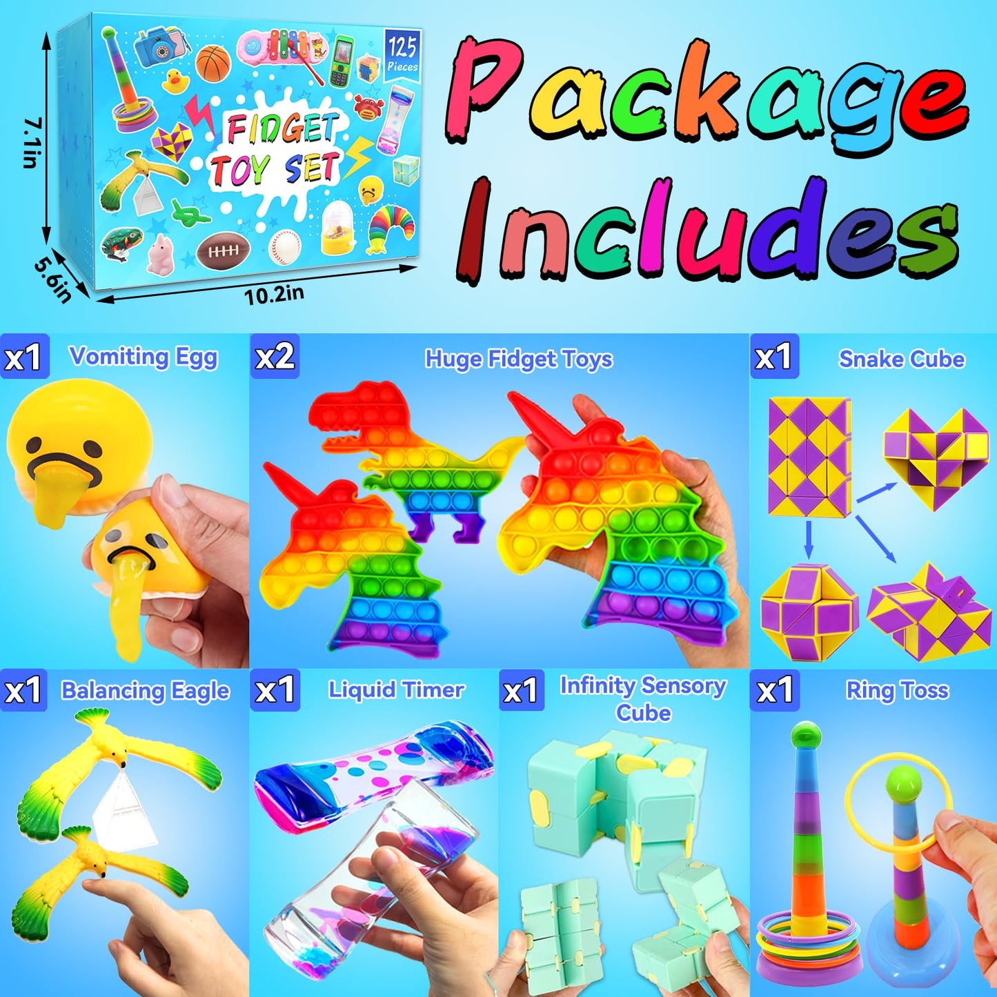 125 Pack Fidget Toys Assortment for Kids 4-8-12,Stress&Anxiety Relief Toys for Party Favors,Treasure Box Fillers,Classroom Prizes Rewards,Carnival,Pinata Stuffers