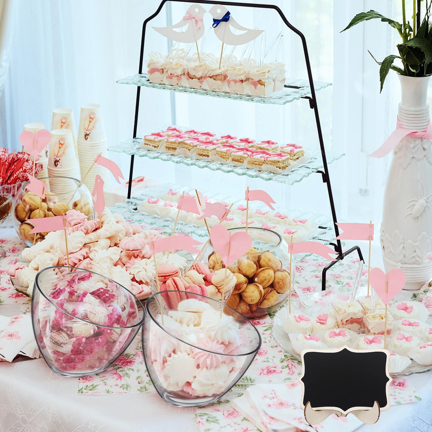 Reallnaive 18 Pcs Party Supplies Set Include 6 Pcs 35oz Candy Serving Bowls and 12 Pcs Mini Chalkboard Food Signs with 1 Marker Pen for Candy Buffet Wedding Party Table Display Decorations