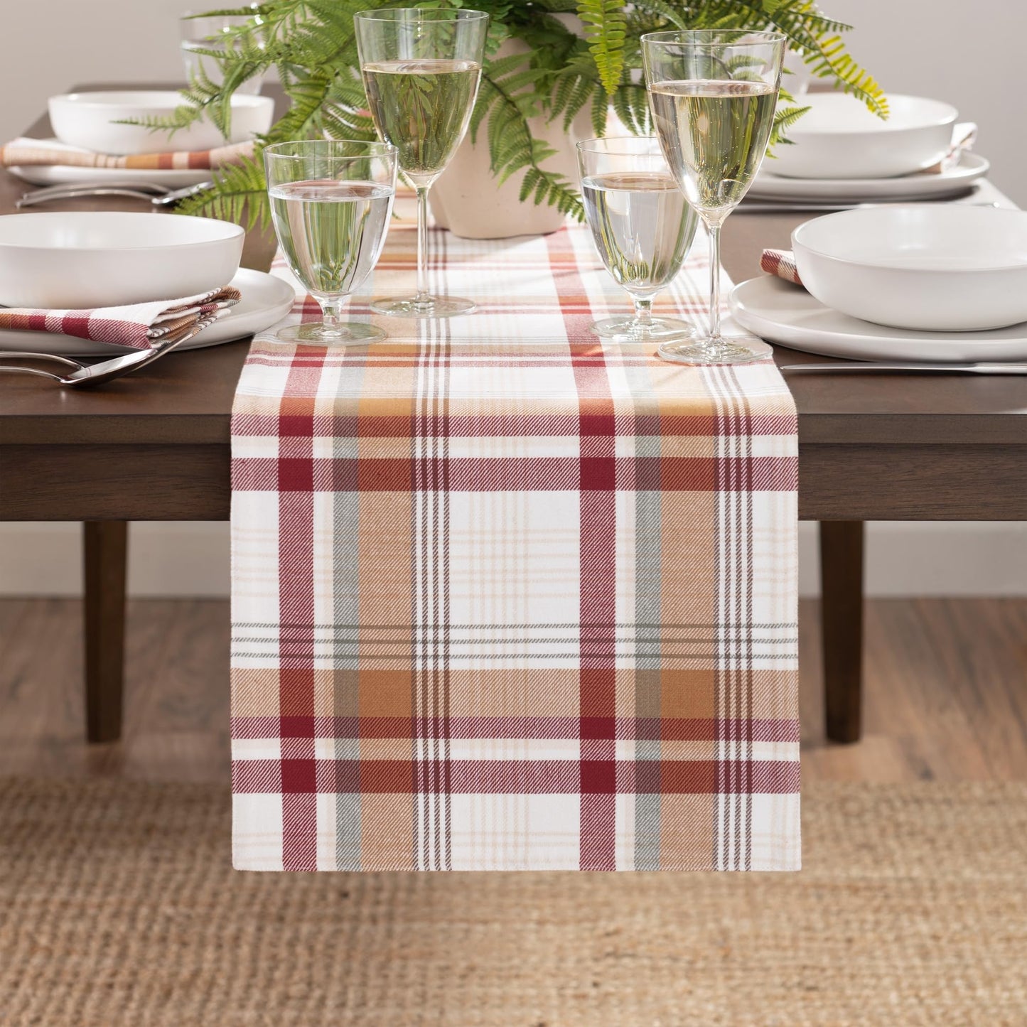 Elrene Home Fashions Seneca Plaid Harvest Fall/Thanksgiving Cotton Console Centerpiece/Table Runner, 13"x70"
