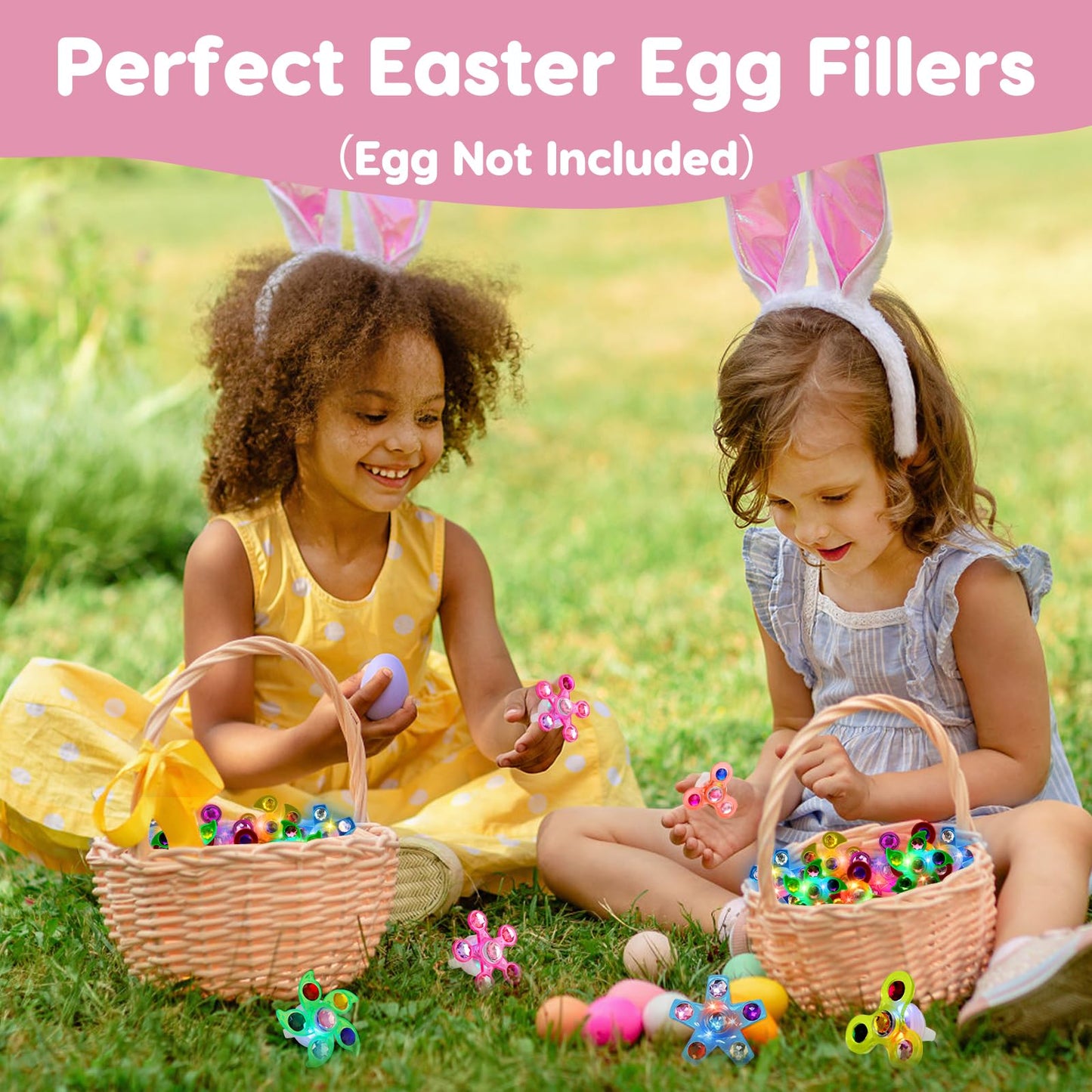 24PCS LED Light Up Fidget Spinner Rings Glow Party Favors Bulk for Kids 4-8 8-12 Goodie Treat Bag Stuffers Pinata Fillers Carnival Prizes Classroom Treasure Box Toys Birthday Return Gifts for Boy Girl