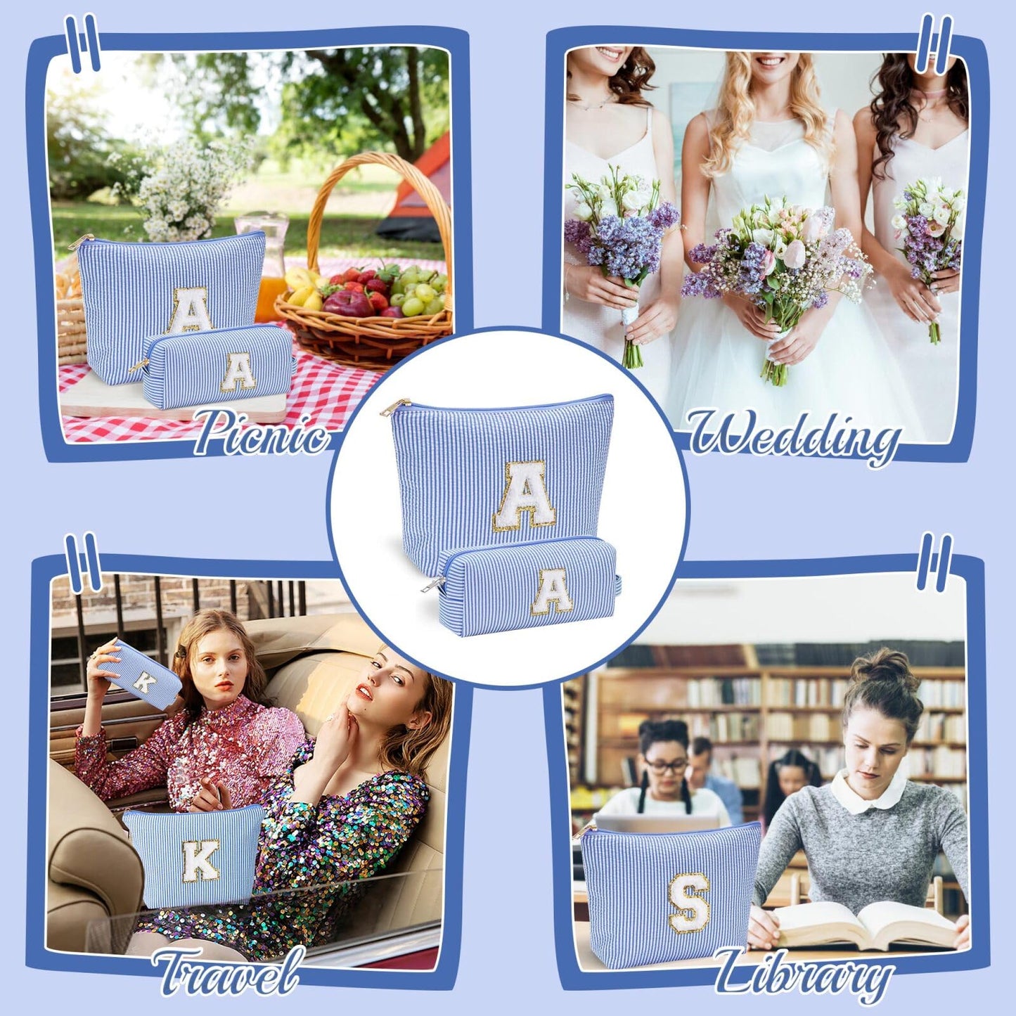 YOOLIFE Birthday Gifts for 3 4 5 6 7 8 9 10 11 12 13 Year Old Girls | Monogram Makeup Bag | Makeup Pouch | Stocking Stuffers for Girls | Birthday Gifts for Girls | Teen Girl Daughter Sister Gifts S