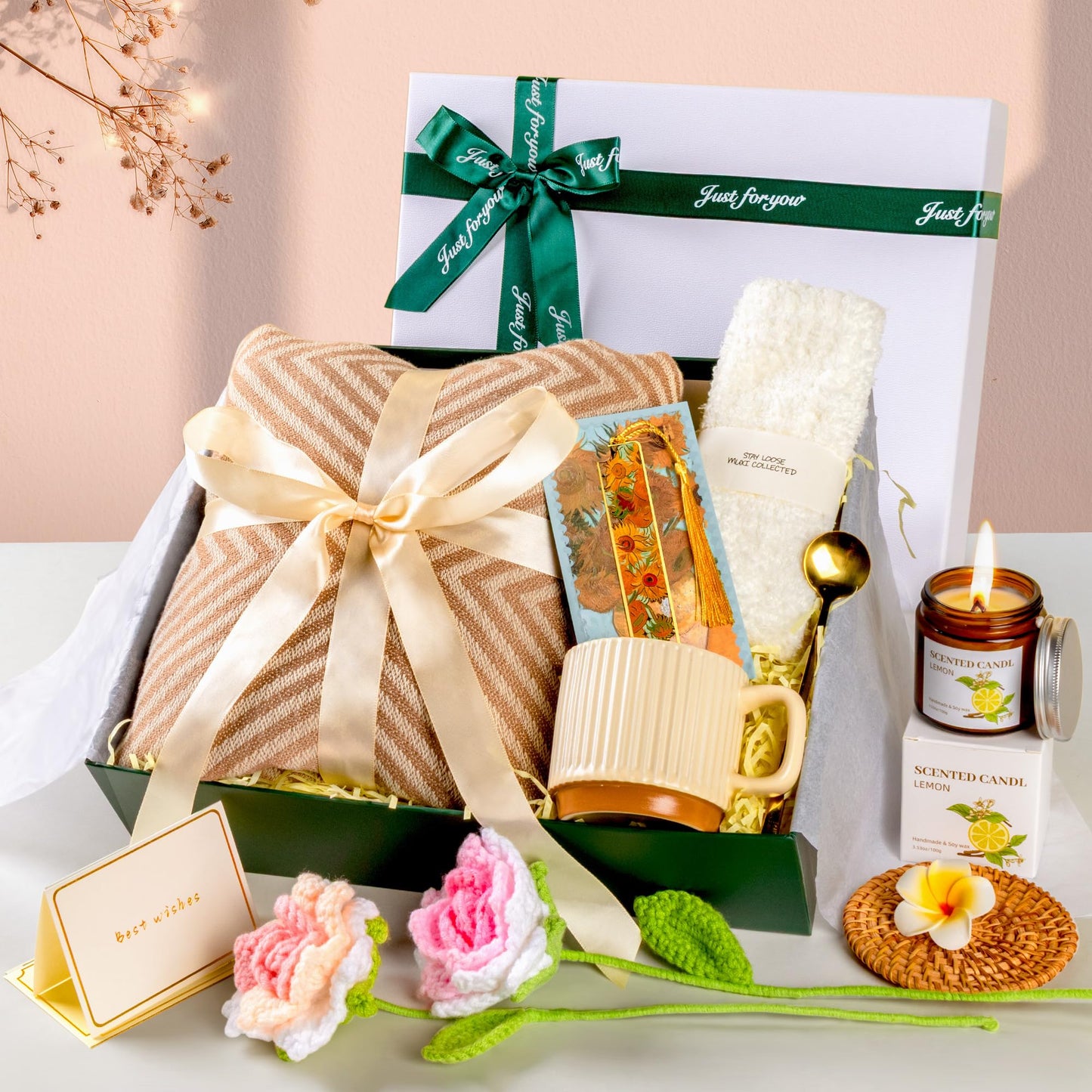 11PCS Birthday Gifts for Women, Self Care Gifts Baskets for Women Get Well Soon Gift with Soft Blanket, Thank You Gift for Wife, Mom, Care Package for Mothers Day, Christmas, Valentines