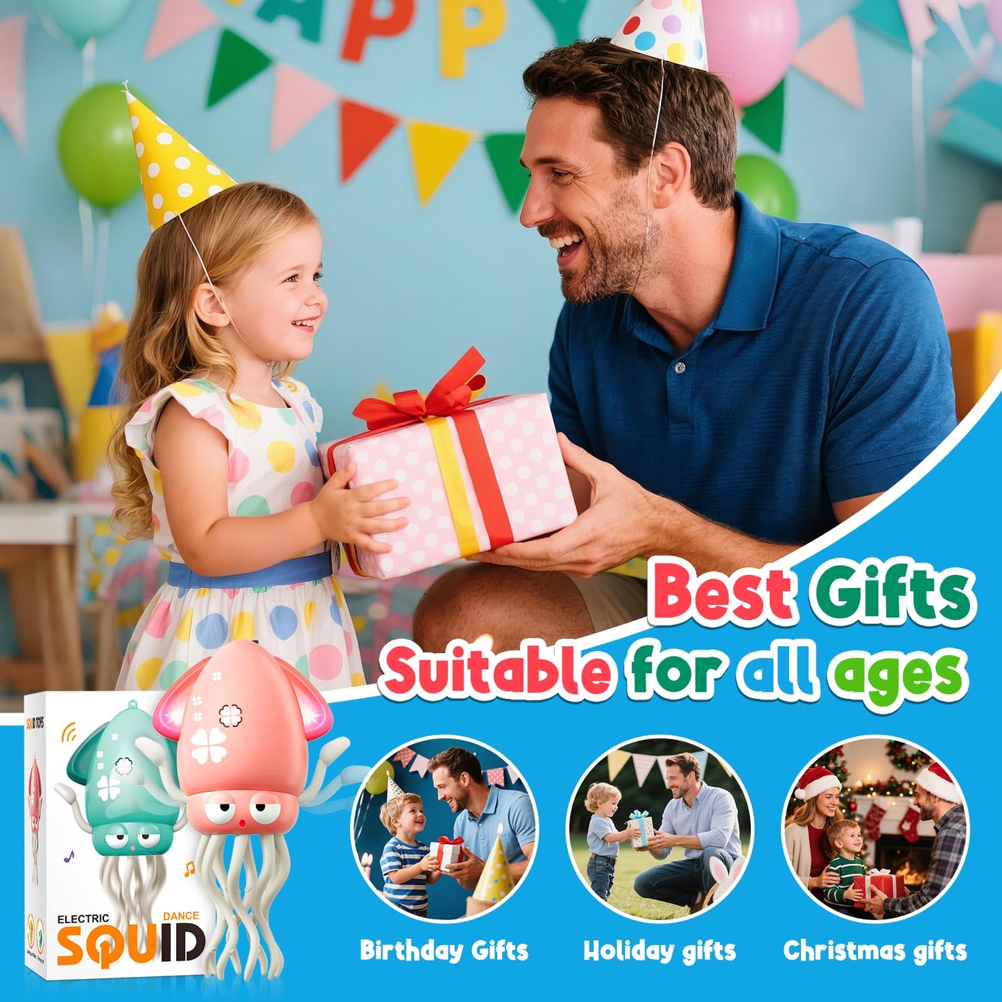 Dancing Squid Baby Toy, Electric Crawling Octopus Tummy Time Toy, Rechargeable Magic Dancing Music Squid Baby Toys for 3 4 5 6 Year Old Kids Boy Girl Birthday Gifts Christmas Stocking Stuffers (Pink)