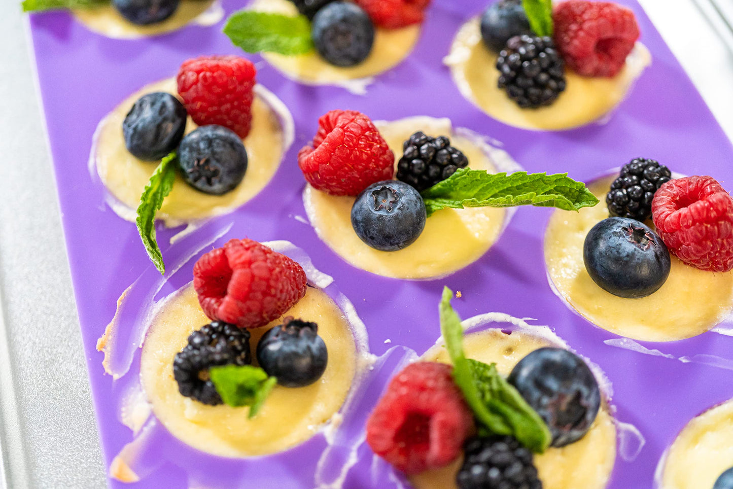 Bakerpan Silicone Mini Muffin Top Pans - Set of 2 - Small Round Molds for Tarts, Cookies, Candy, Chocolate