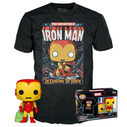 Funko &Tee: Marvel - Holiday Iron Man - Glow in The Dark - S - Marvel Comics - T-Shirt - Clothes with Collectable Vinyl Figure - Gift Idea - Toys and Short Sleeve Top for Adults Unisex Men and Women