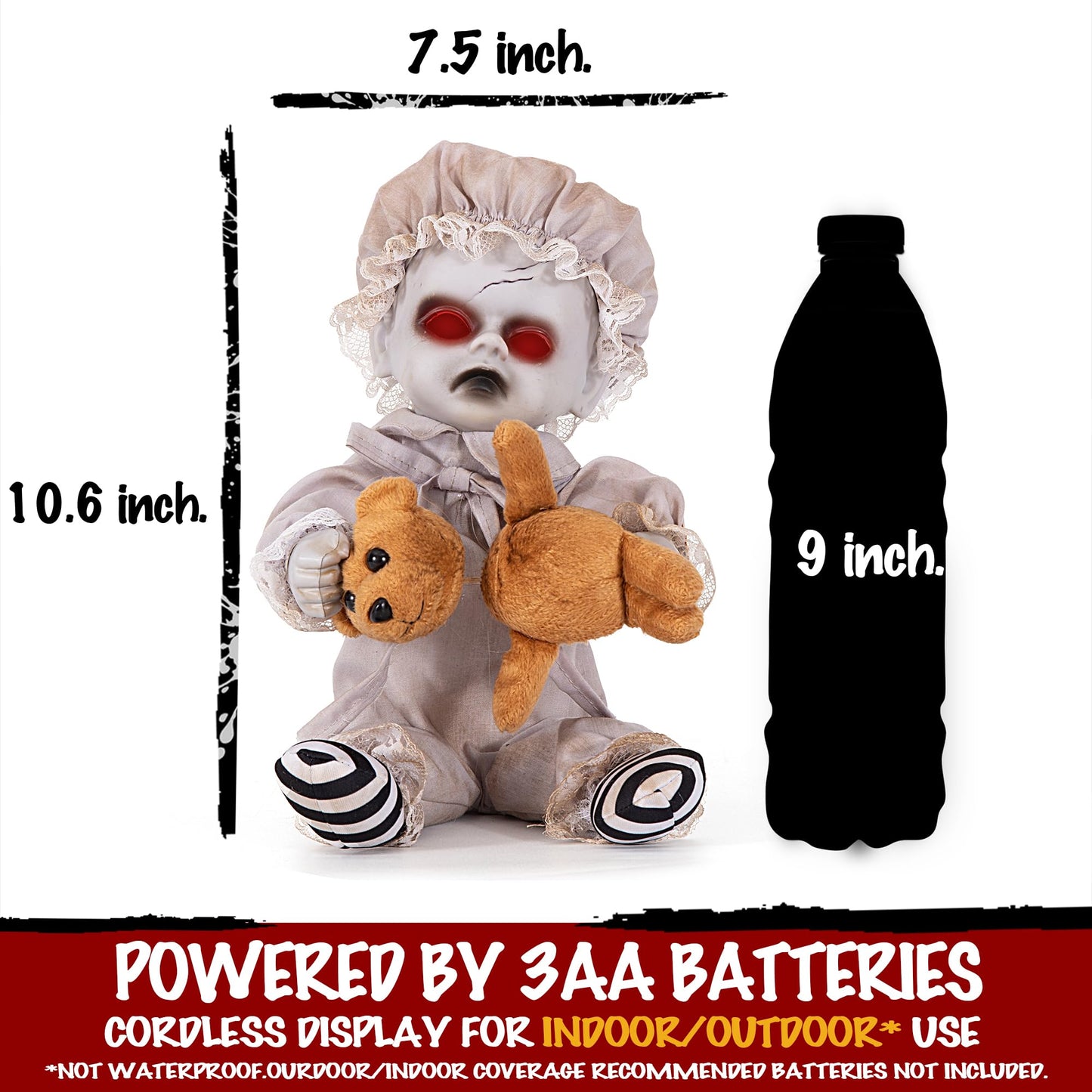 NEYEABL 10" Spirit Animatronic Ghost Boy Doll Halloween Decorations.-Sound Activated,Creepy Sound & Head & Hand Movements,Red Eyes Lit, Haunted House Holiday Props, Halloween Spooky Animations