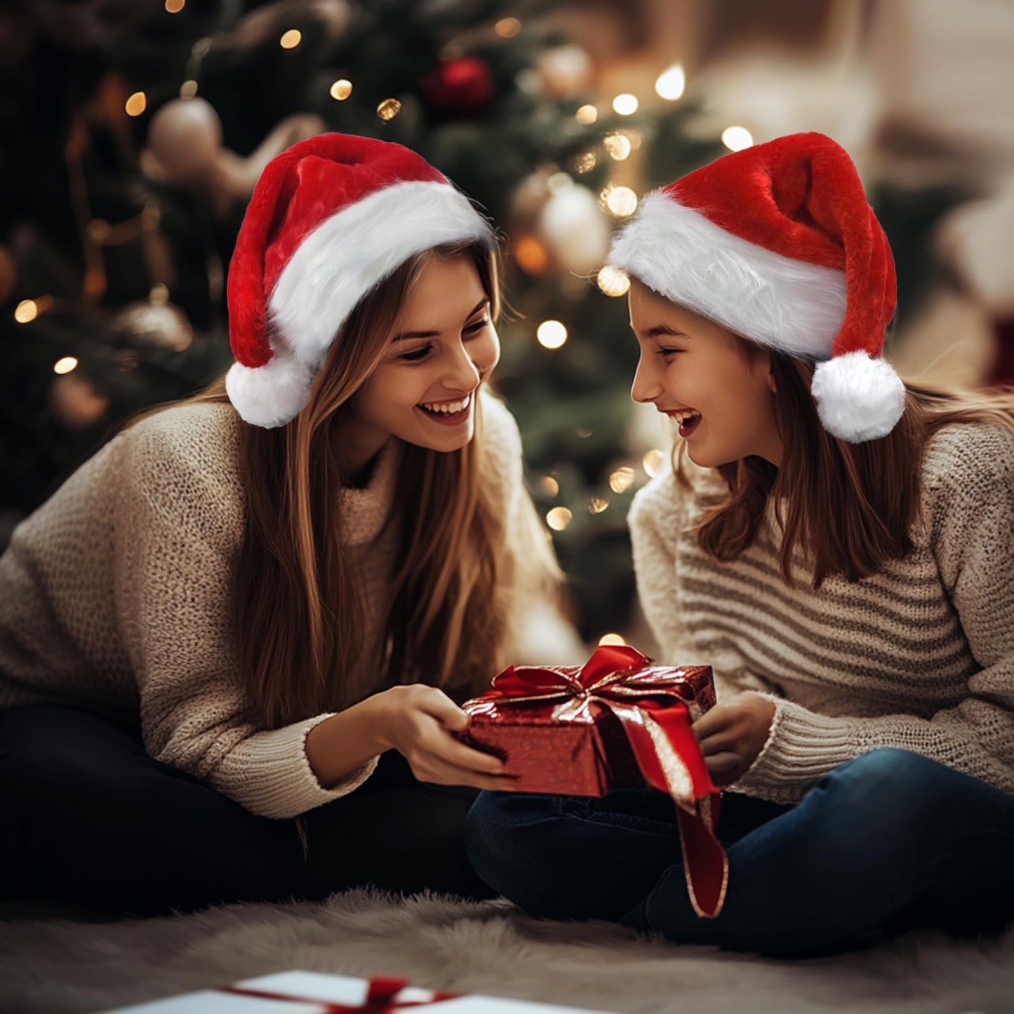 Velvet Santa Hats - Adults Unisex Soft Thicken Fur Santa Claus Hat, 4 Pack Christmas Hat Holiday Headwear