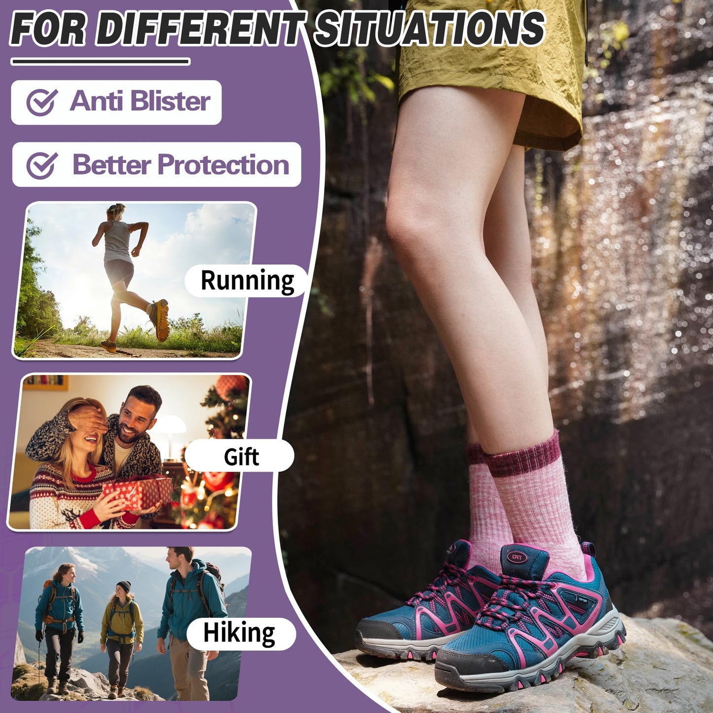 SAVALOS Merino Wool Hiking Socks for Women Thermal Warm Winter Cozy Work Crew Gifts Socks 5 Pairs Stocking Stuffers (Assorted A,M)