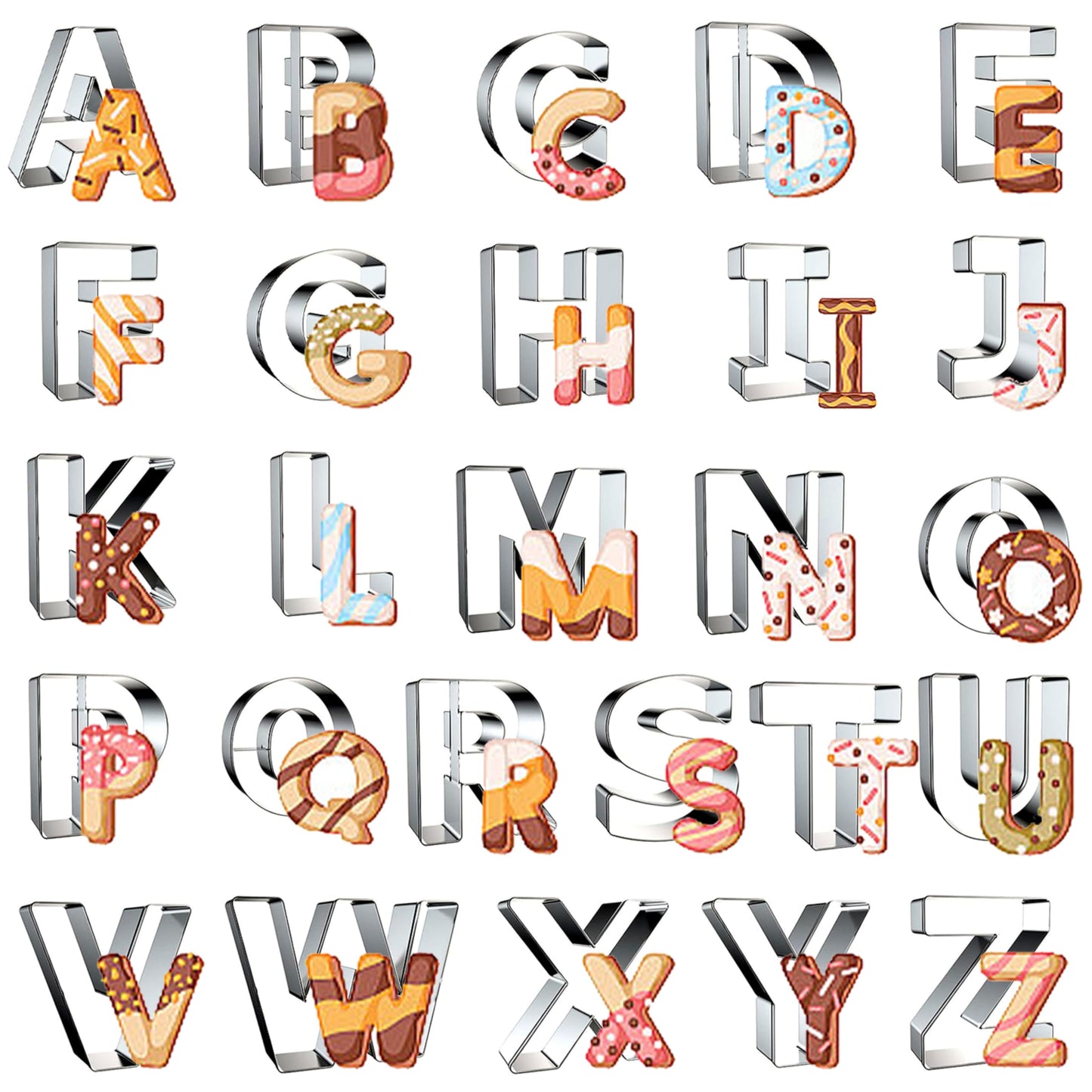 Alphabet Cookie Cutter Tool Set, 26 Pcs Large 2.5 Inch Stainless Steel Cookie Cutter Set Fondant Biscuit Fruit Dough Mold Tools for Halloween, Christmas,Birthday Party Decorations (Large-Letter)