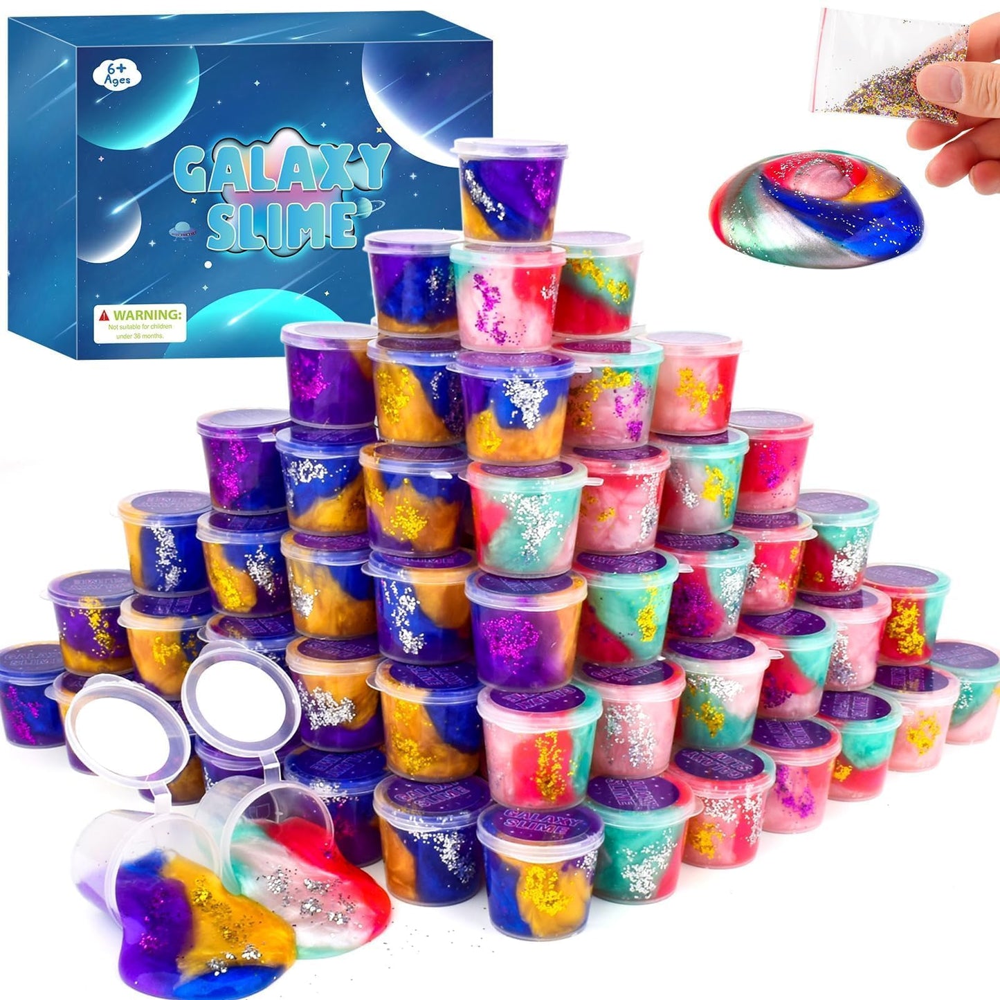 Slime Party Favors for Kids,46 Pack Galaxy Slime Kit, Non Sticky,Wet,Soft Sludge Toy Mini Slime Bulk for Boys Girl, Stress Relief,Goodie Bags,Easter Stocking Stuffers