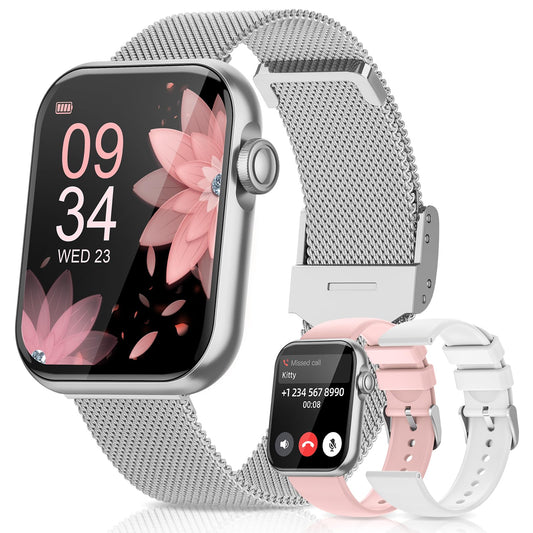 Smart Watches for Women, Health Fitness Watch for Android iPhone, Sleep/Heart Rate/SpO2/Blood Pressure Monitor, 1.85'' Smartwatch for Calls/SMS/Notifications, 100+ Sports Modes, 300+ Dials, 3 Bands