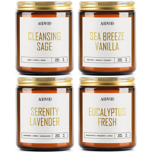 AOOVOO Scented Candles - 4PC Candle Set, 36 oz Soy Candles, Soy Candle for Home Scented, Lavender/Vanilla/Eucalyptus/Sage