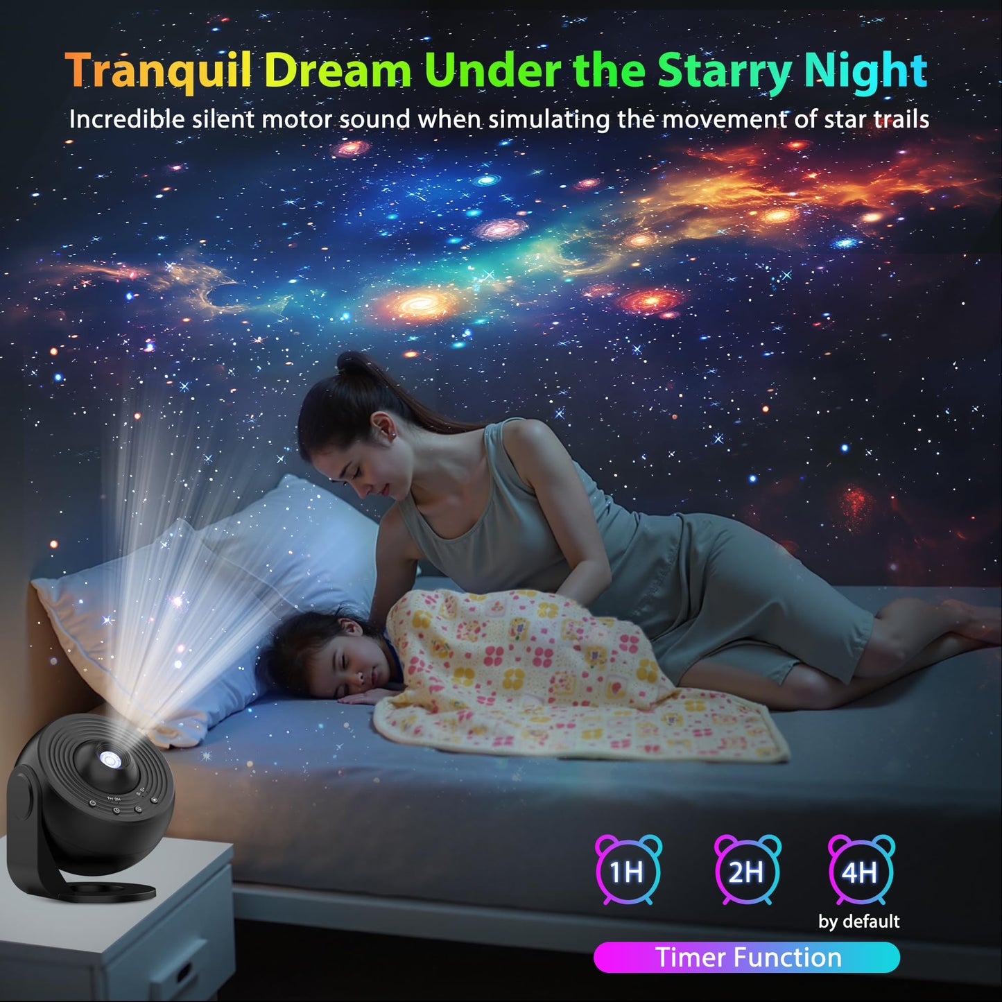 Galaxy Projector for Bedroom Pro Version, Upgraded Film Disc Star Projector for Kid 12 in 1 Planetarium Projector HD Image Adjustable Knob 360° Rotating 1/2h Timer Simple 4-Button Control