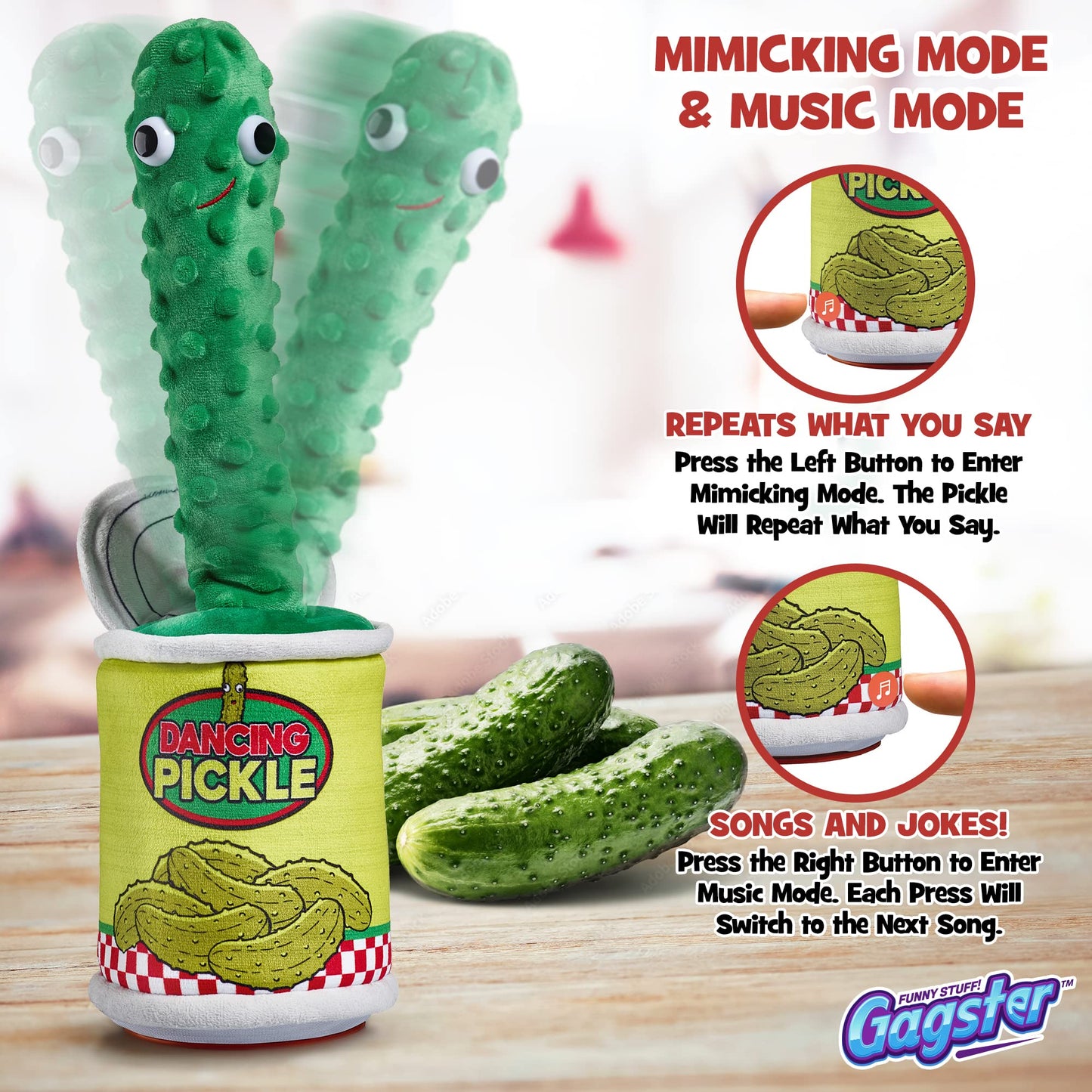 Gagster Dancing Pickle – Sings, Repeats What You Say & Tells Jokes – Hilarious Electronic Yodeling Pickle – Dance, Weird Random Stuff for Anyone Who Loves Funny Gag Gifts