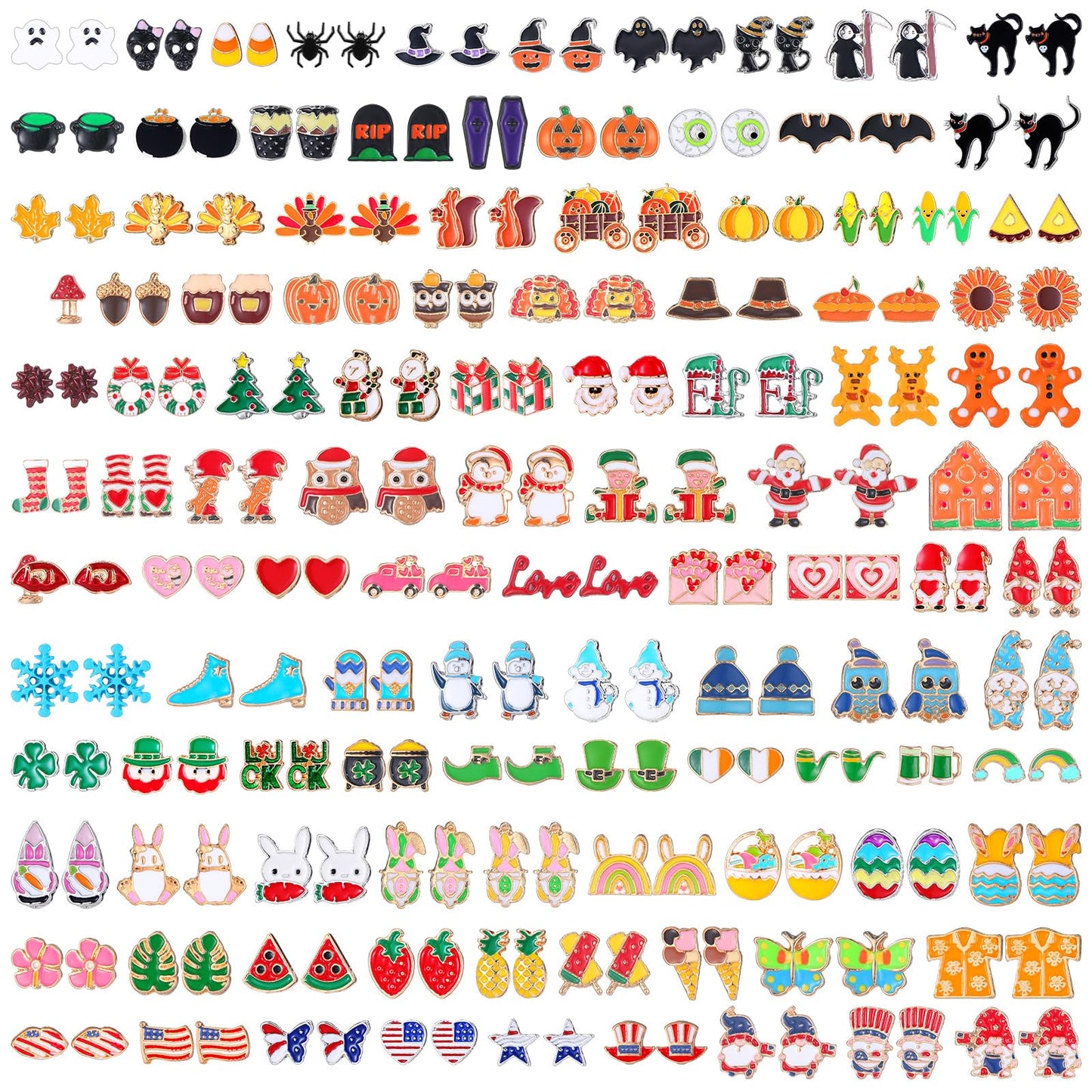 Ferreve 108 Pairs Holiday Earrings for Women Holiday Earrings Variety Pack Summer Fall Thanksgiving Gifts Party Favors(Ear Stud Style)