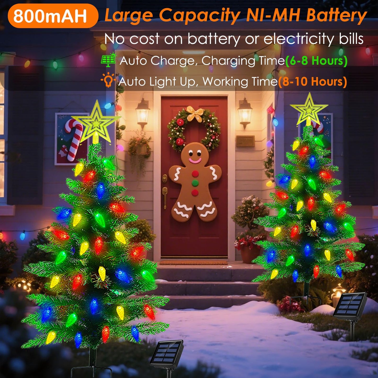 2-Pack 3.6FT Solar Christmas Tree Outdoor Christmas Decorations, 8 Modes Solar Xmas Tree Lights with 100 LED, Waterproof Solar Christmas Lights for Yard Front Porch Pathway Grave Cemetery Decor