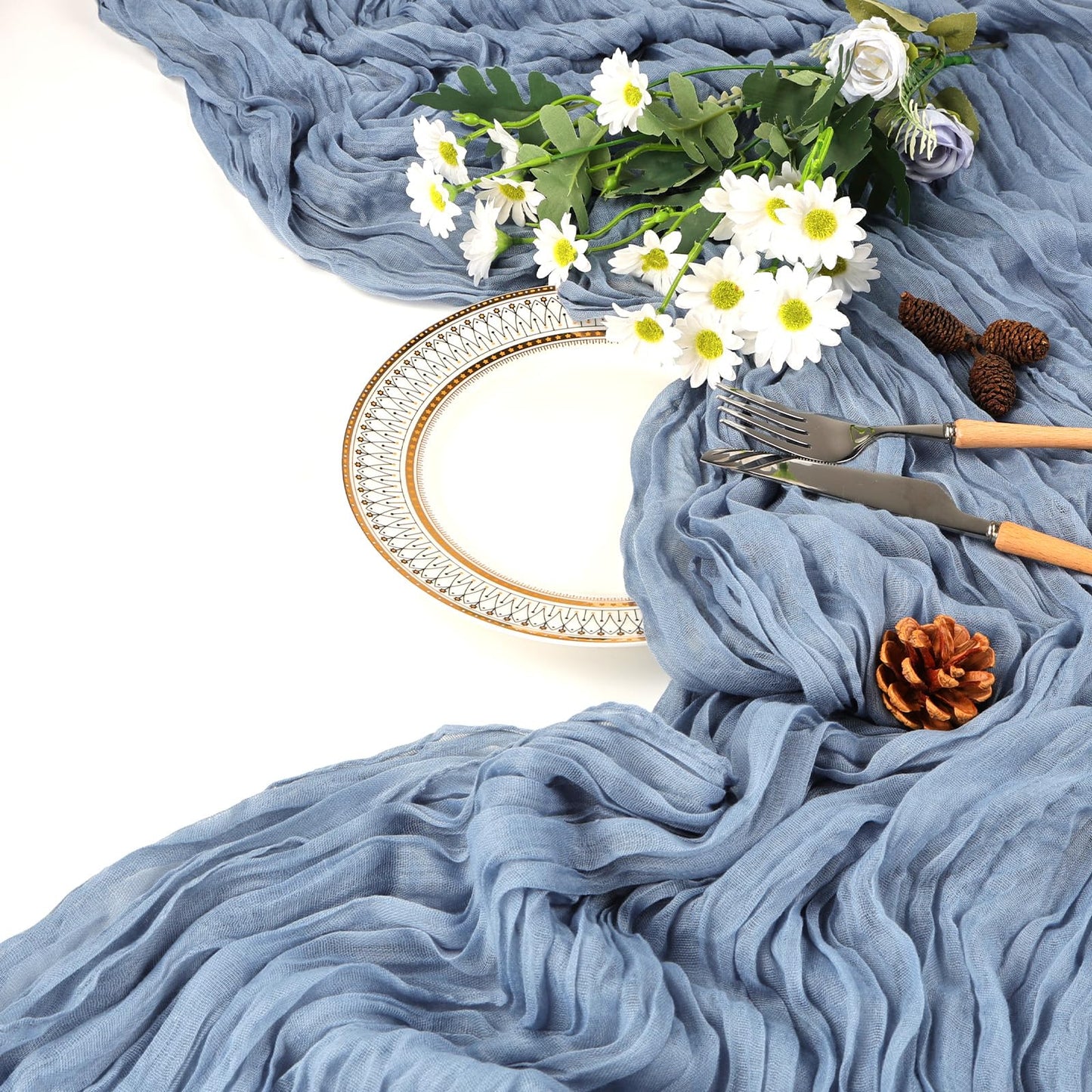 6 Pack Dusty Blue Table Runner 10ft Boho Gauze Fabric Cheesecloth Table Runner 35 x 120 Inch Rustic Sheer Runner for Wedding Decor Baby Shower Party Table Centerpiece Decorations